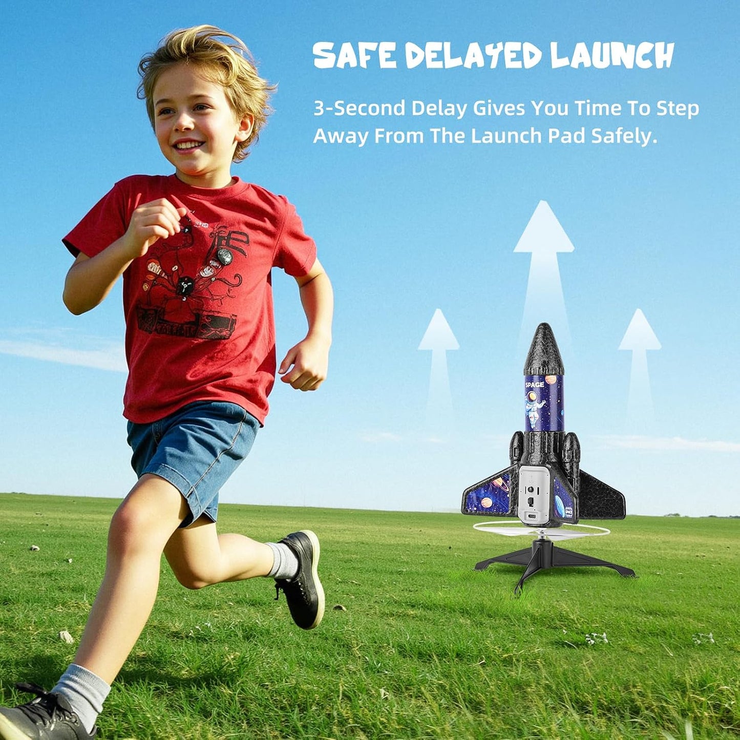 Hot VisionX Rocket Launcher for Kids, 2nd Gen Improved Design, Launch Up to 200ft, Auto-Launch Rocket Toy with Parachute, Outdoor Toys for Ages 5-13, for Boys & Girls, Black