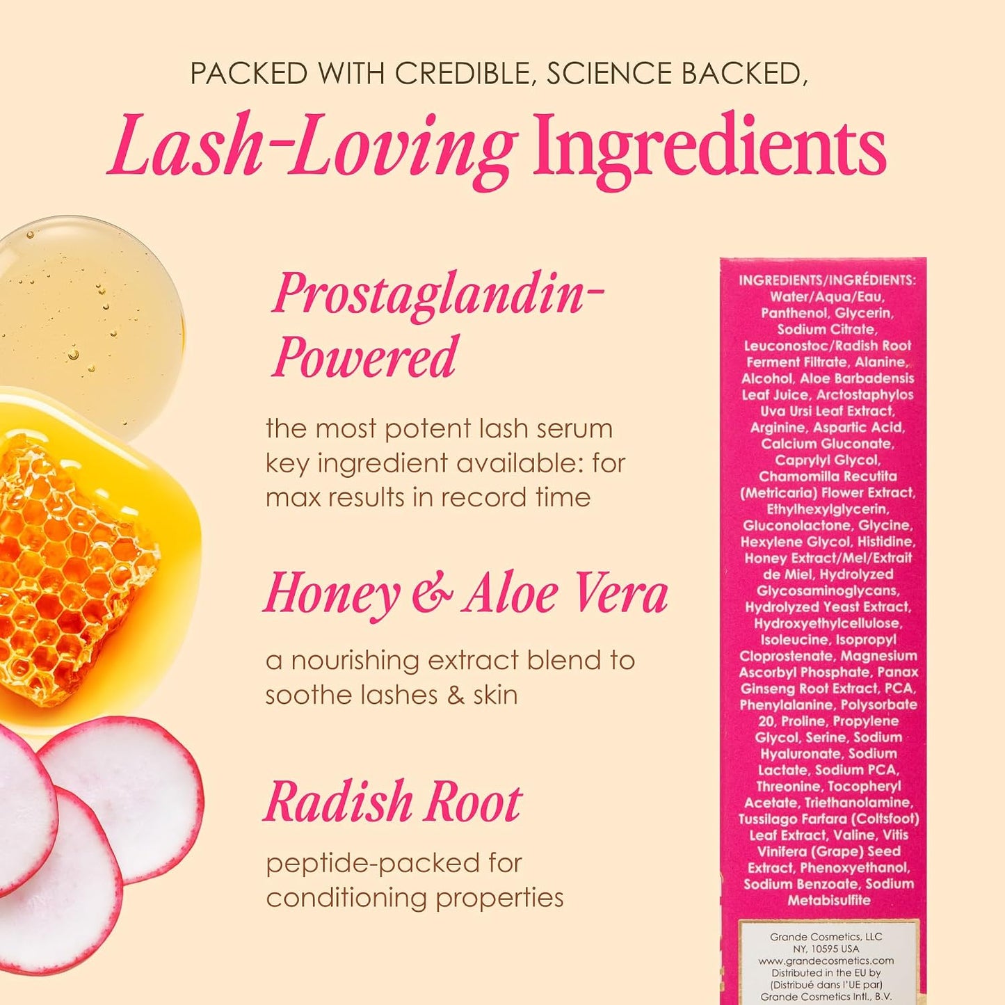 HotGrande Cosmetics GrandeLASH-MD Lash Enhancing Serum - Peptide & Vitamin Infused Formula for Longer, Thicker, Fuller Looking Lashes - Ophthalmologist Tested, Cruelty-Free, 6 Week Supply (1mL)