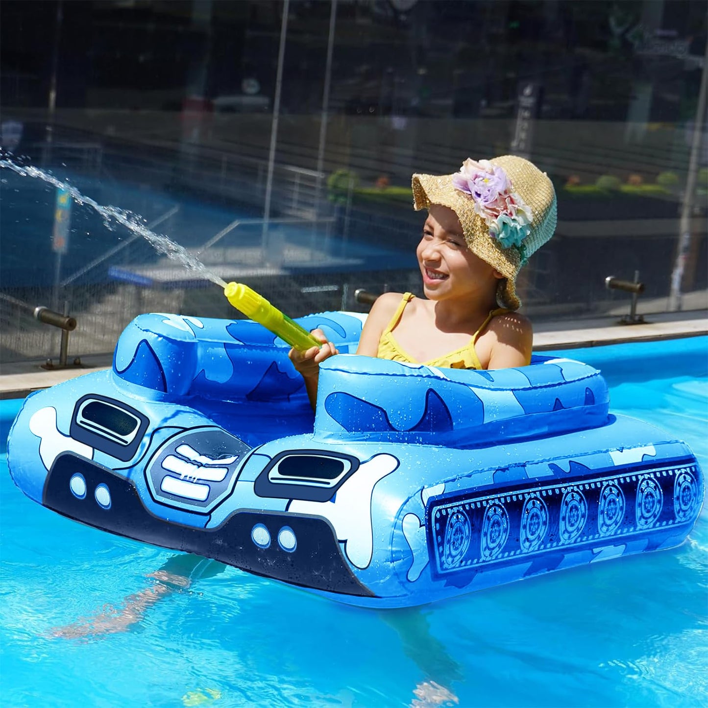 HotTank Pool Floats Kids Adults - Jasonwell Inflatable Pool Floaties Swimming Pool Tank with Water Cannon Gun Swim Floaty Rafts Lake Beach Party Pool Toys for Boys Girls Toddlers Kids Adults (Green, L)