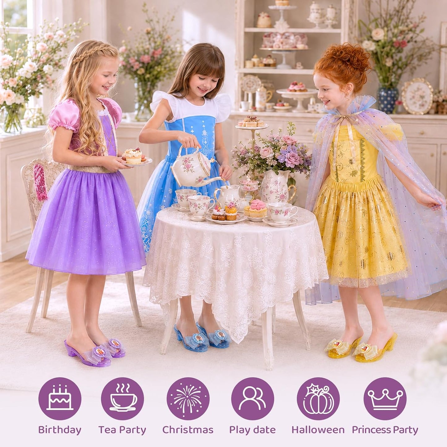 Hot Meland Princess Dress Up for Girls Age 3 4 5 6, Dress Up Clothes with Shoes Toy, Birthday Christmas Gift for Toddler Girls
