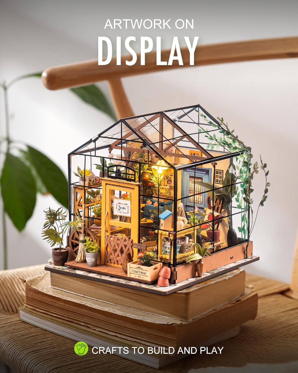 HotRolife DIY Miniature Greenhouse Kit, Tiny/Mini House Making Kit with Furniture for Adults, Furniture, Halloween/Christmas Decorations, Gifts for Family and Friends (Cathy's Greenhouse)