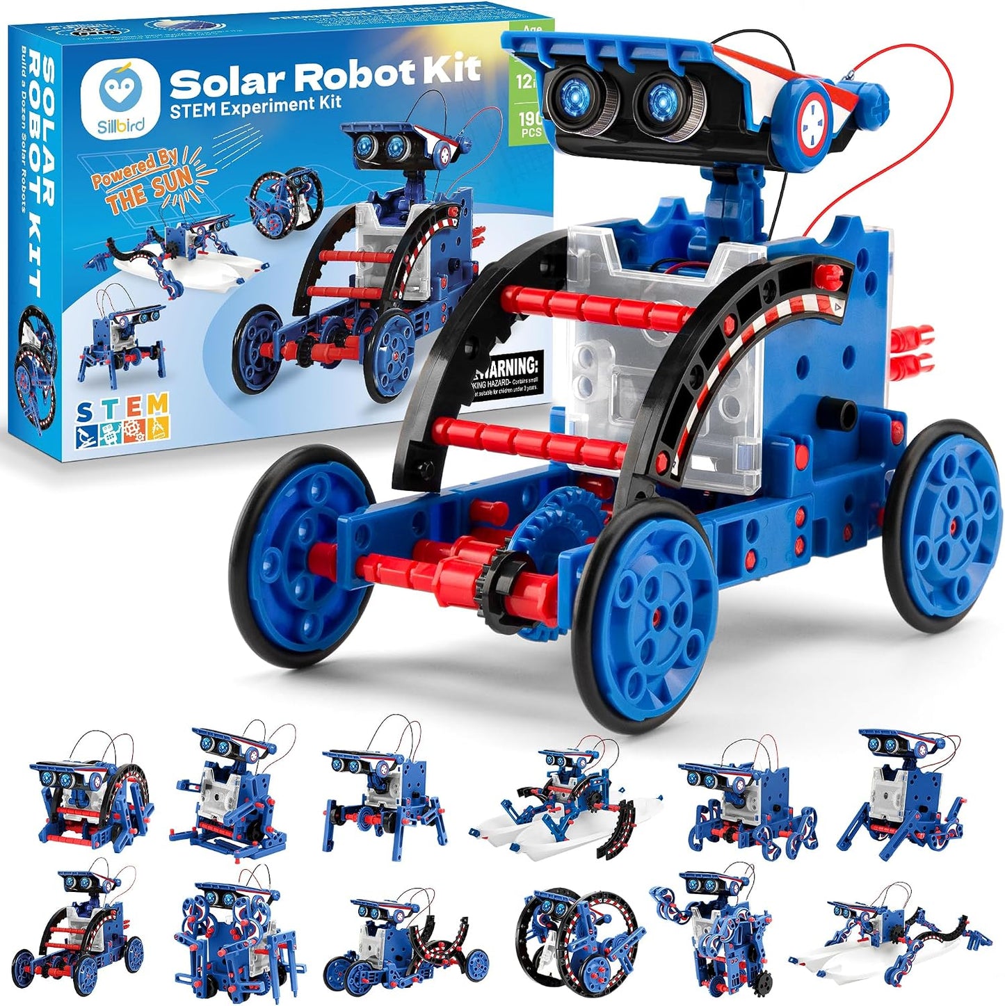 Hot Sillbird STEM Solar Robot Building Kit, 12-in-1 Gift for Boys Ages 8-13 | Powered by the Sun, Engineering Skills, DIY Educational Birthday Presents for Kids, Buildable Learning Set, 190 Pieces