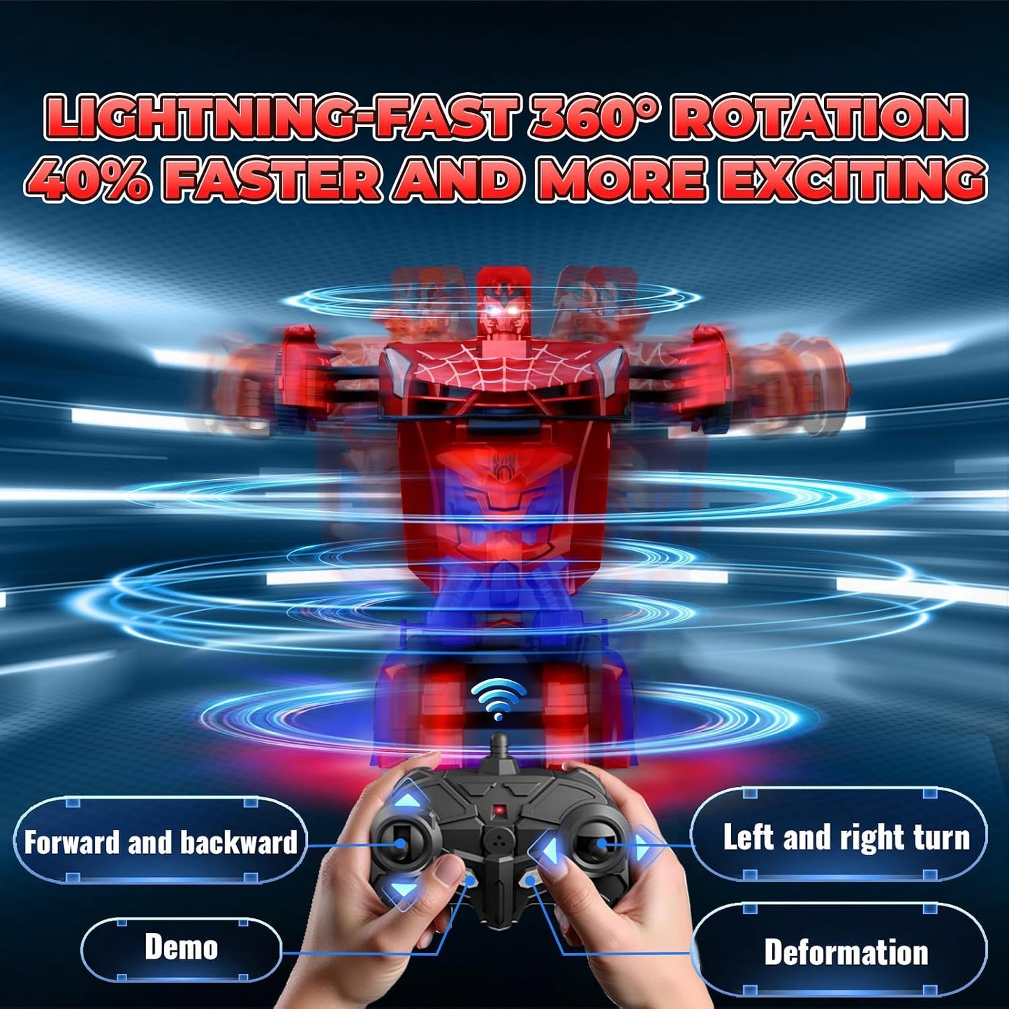 HotSpider Transform RC Cars Toys with Eye & Underbody Lights, 2.4GHz Remote Control Car One-Button Deformation, Fast 360°Rotation Robot Toys Birthday Gifts for 3 4 5 6 7 8 9 10 Year Old Boys Age 4-7 8-12