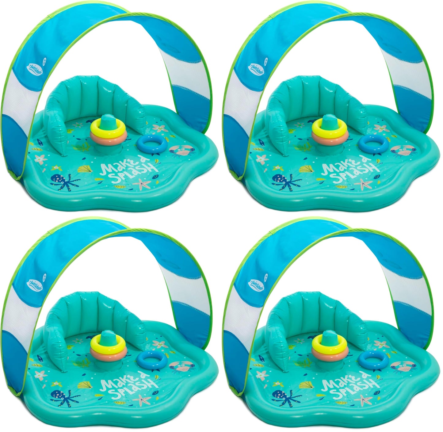 HotSwimSchool Infant Baby Pool Floats, Free Swimming, Super Buoyant – Ages 6-24 Months – Multiple Colors/Styles – Adjustable Canopies and Seats, Splash & Play Baby Floaties