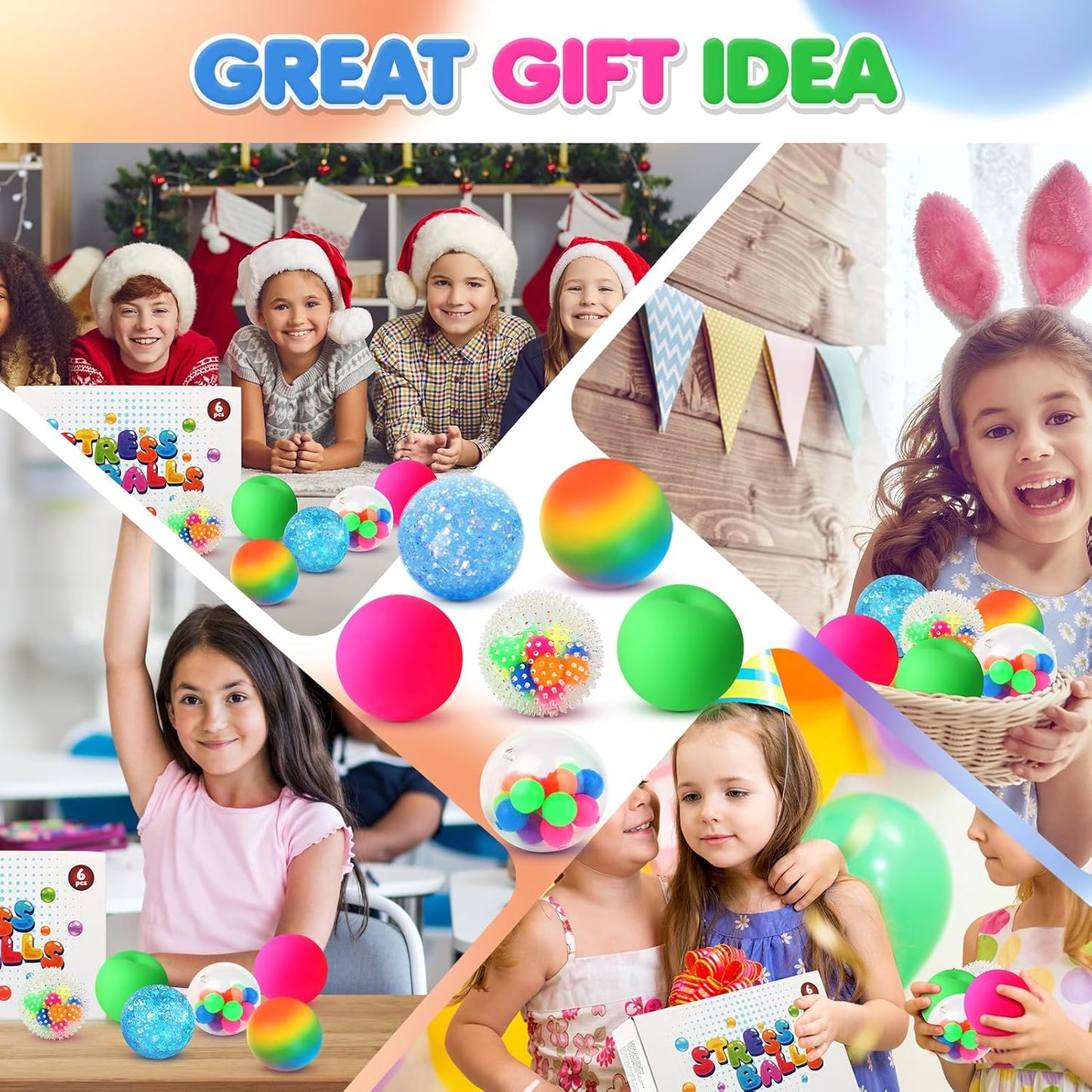 Hot6 Set Squishy Sensory Stress Squeezing Balls for Adults | Sensory Calming Tool to Relieve Nervousness, Vent Mood and Improve Focus, Pull Stretch Fidget for Classroom Prize Box Toys