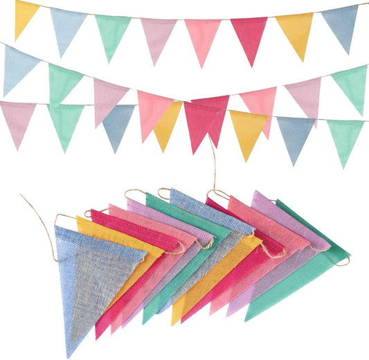 HotPennant Banner Flags Pastel - GREATRIL Colorful Triangle Banners for Birthday Easter Classroom School Carnival Garland Outdoor Burlap Bunting Party Decorations 4 Strings