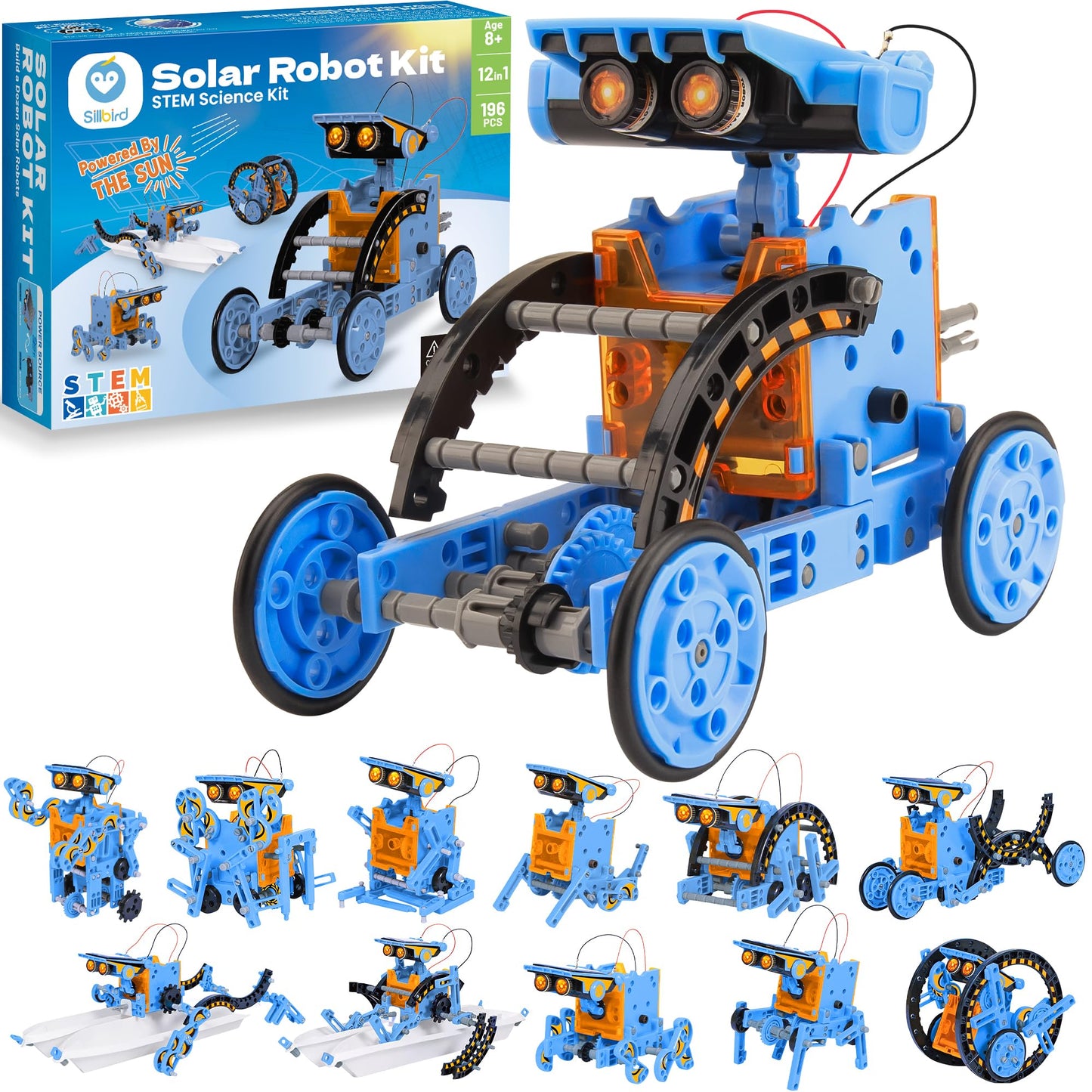 HotSillbird 12-in-1 Solar Robot Building Kit STEM Gift for Boys Aged 8-13, DIY Science Educational Robotic Toys for Kids Teens Birthday, Powered by the Sun with 190 Pieces