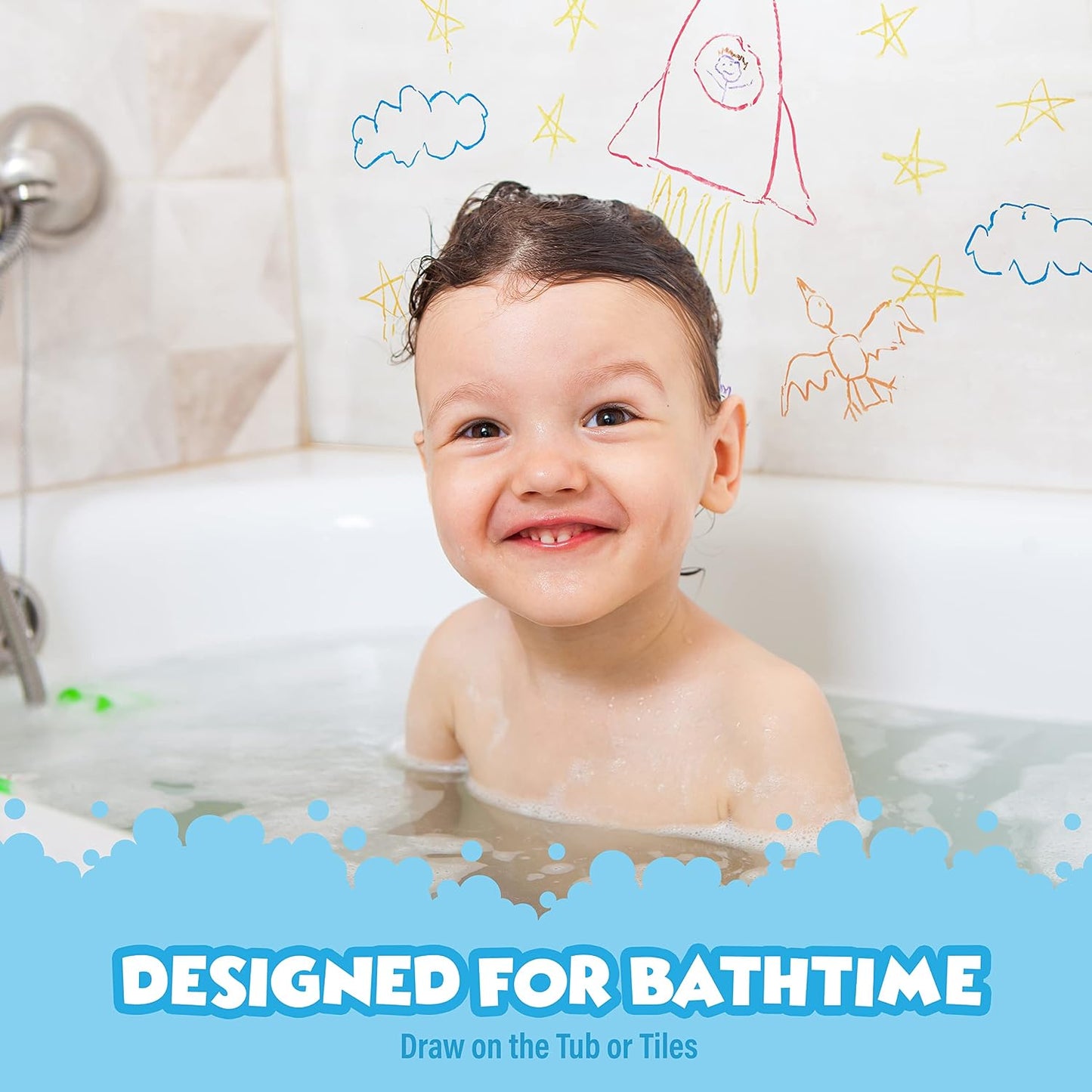 HotTub Works® Smooth™ Bath Crayons Bath Toy, 12 Pack | Nontoxic, Washable Bath Crayons for Toddlers & Kids | Unique Formula Draws Smoothly & Vividly on Wet & Dry Tub Walls | Hexagon Grip Bathtub Crayons