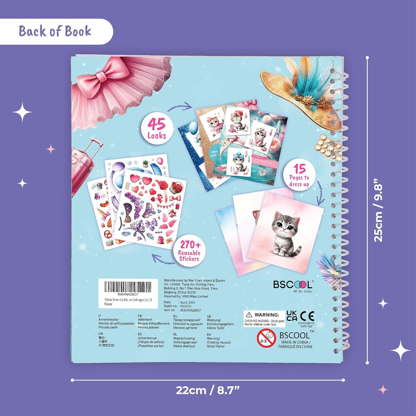 Hot Sticker Dress Up Kitten - Kids Activity and Sticker Book Learn Fashion Design for Kitten with Guides and 270+ Reusable Stickers.Gift for Girls Ages 5,6,7,8