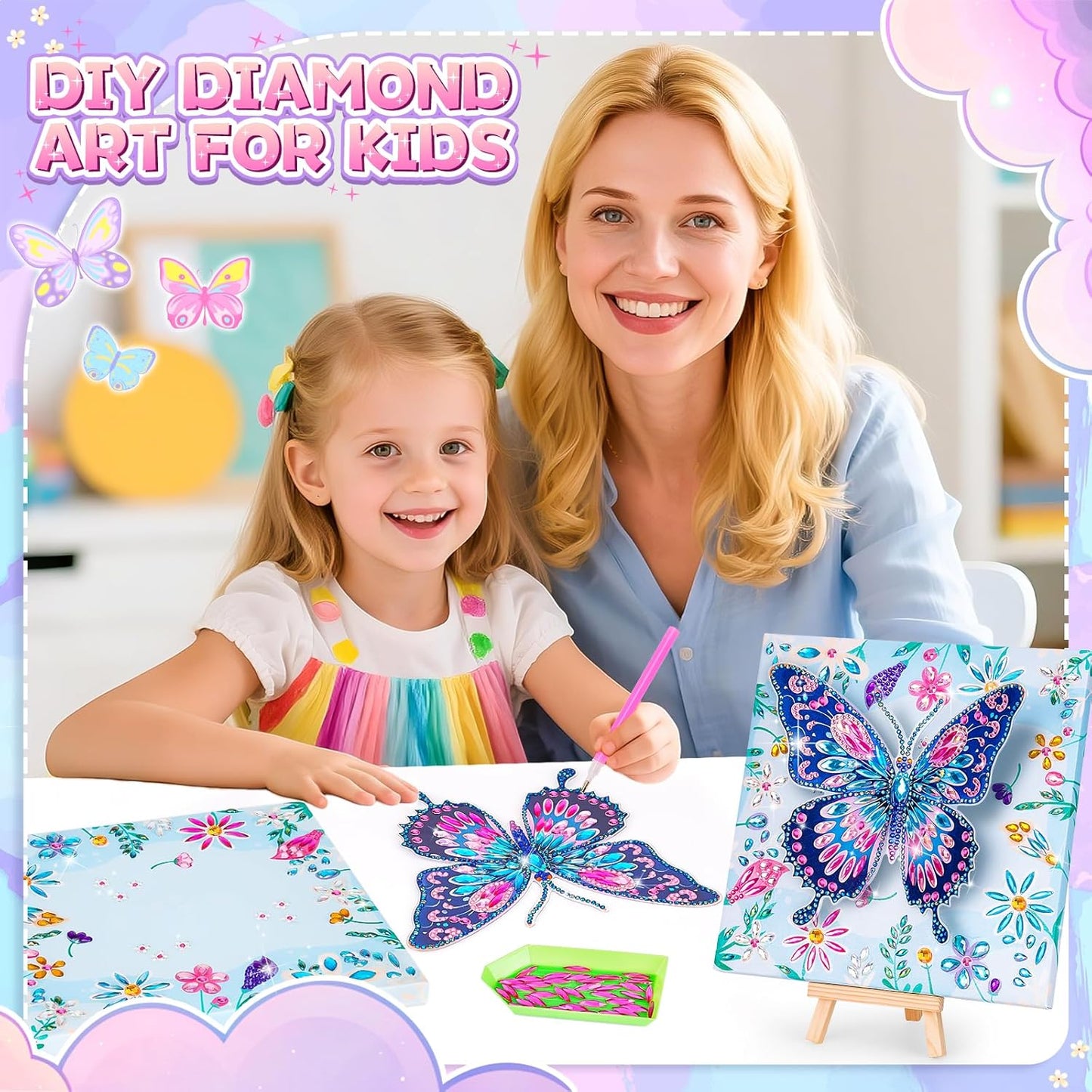 Hot Arts and Crafts for Kids Age 8-12, Diamond Art Kit for Kids, Gifts for 6 7 8 9 10 Year Old Girls, Birthday Presents Toys for Girl Teen, Fun Activities Gem Art Butterfly Kit with Frame for Home Decor