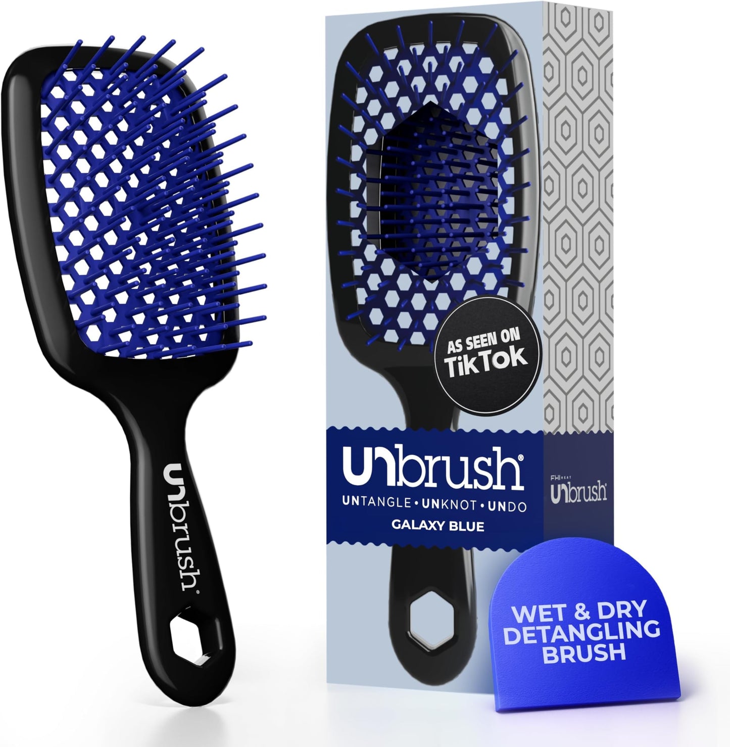 HotFHI Heat UNbrush Detangling Brush for Pain-Free Brushing on All Wet or Dry Hair Types — Durable DuoFlex Anti-Static Bristles, Lightweight Handle, Vented Hair Brush, Periwinkle Light Blue