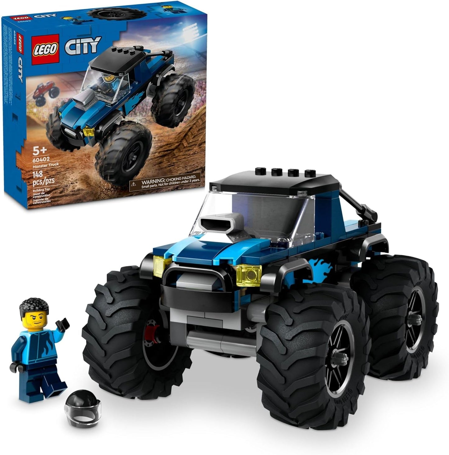 HotLEGO City Blue Monster Truck Off-Road Toy Playset with a Driver Minifigure, Imaginative Toys for Kids, Fun Gift for Boys and Girls Aged 5 Plus, Mini Monster Truck, 60402