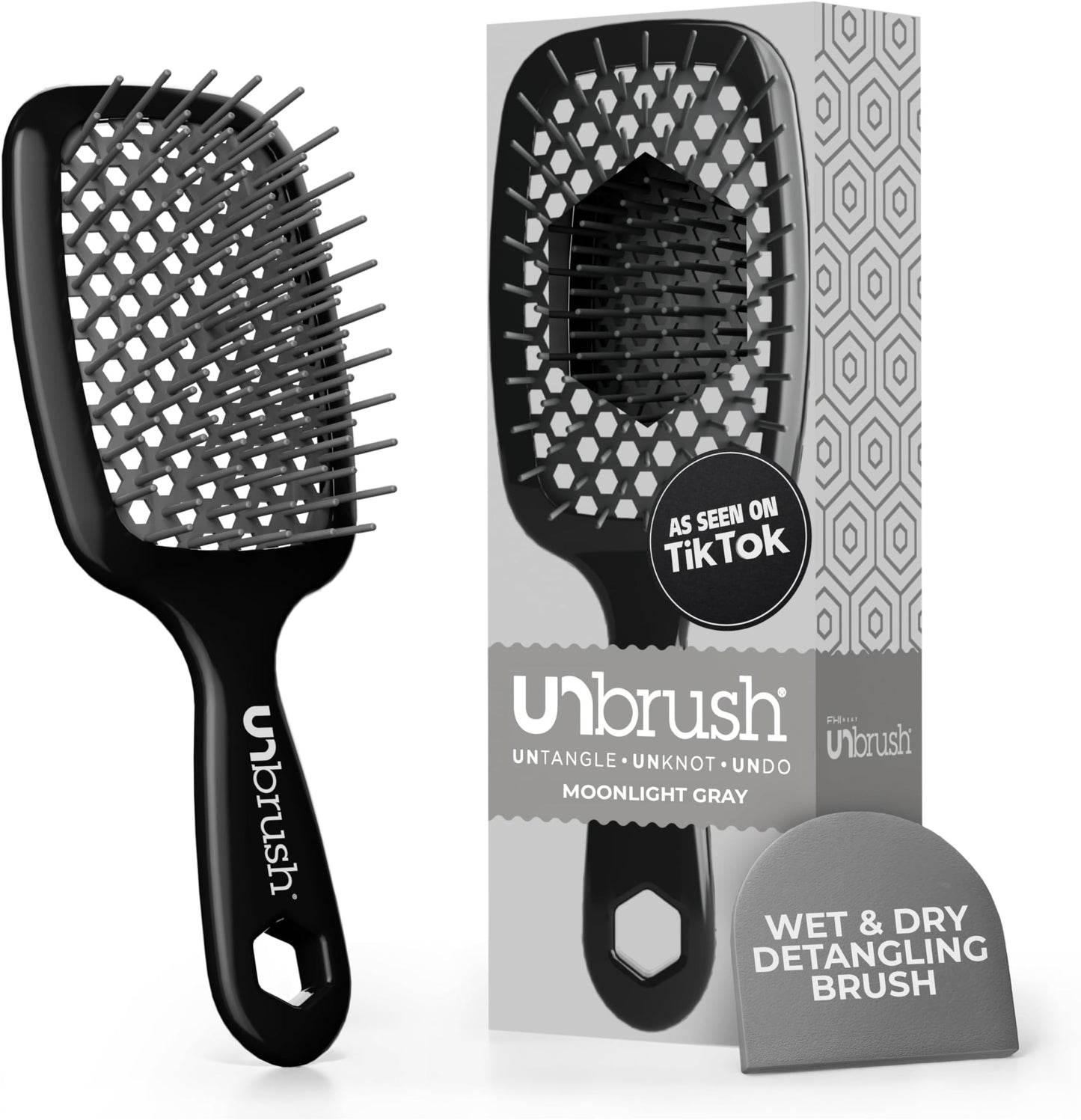 HotFHI Heat UNbrush Detangling Brush for Pain-Free Brushing on All Wet or Dry Hair Types — Durable DuoFlex Anti-Static Bristles, Lightweight Handle, Vented Hair Brush, Periwinkle Light Blue