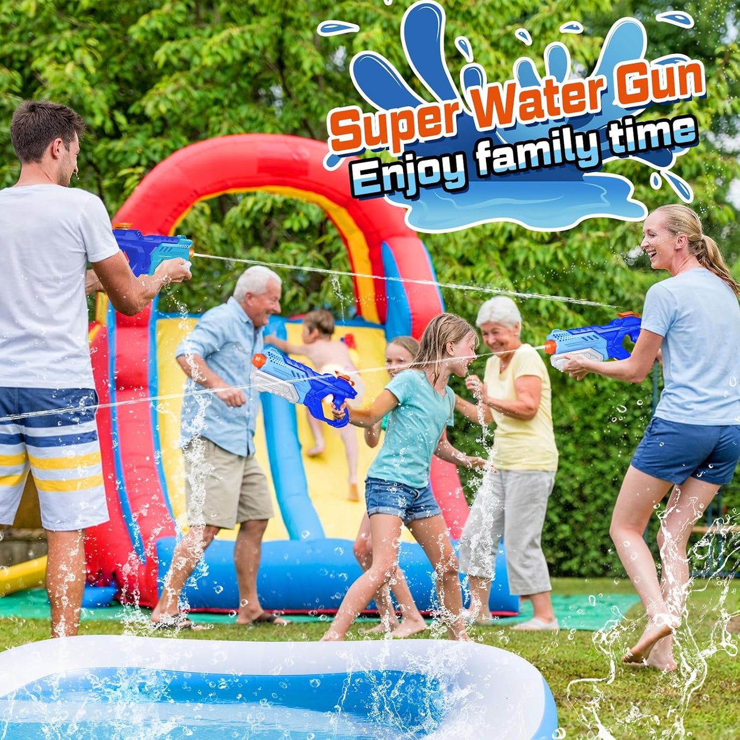 HotQuanquer 3 Pack Water Guns for Kids Adults - 600CC Squirt Water Toy Gun Super Blaster Soaker Long Range High Capacity Summer Swimming Beach Outdoor Water Fighting Play Pool Toys for Boys Girls (Blue)