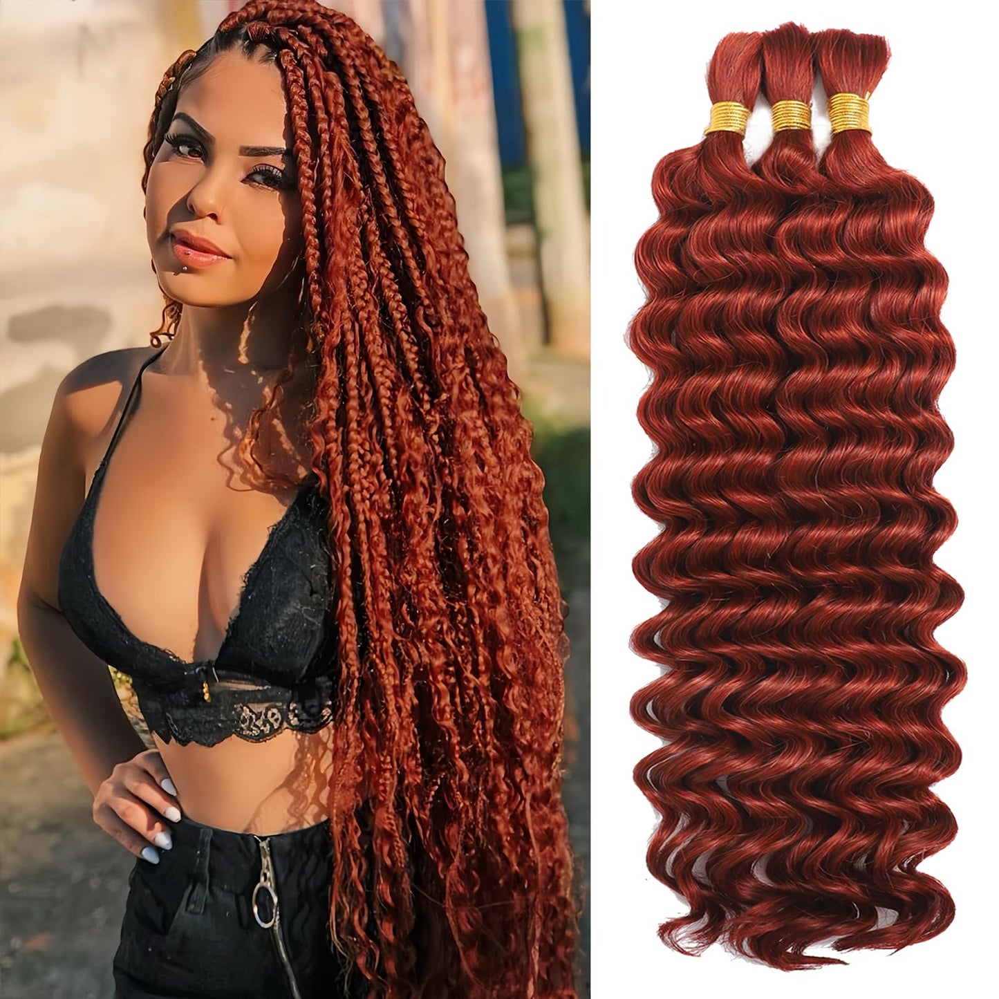 HotMOTFIN Human Braiding Hair for Boho Braids 20 Inch Curly Wave Bulk Bundles | 110g Boho Hair for Braiding, 12A 100% Virgin, Long-lasting, Tangle Free, Deep Wave, Knotless Bohemian Braid, Natural Color