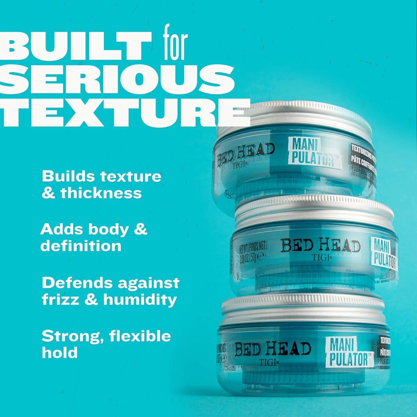 HotTIGI Bed Head Manipulator Texturizing Putty, Firm Hold Styling Putty for Short to Medium Hair, 2.01 oz