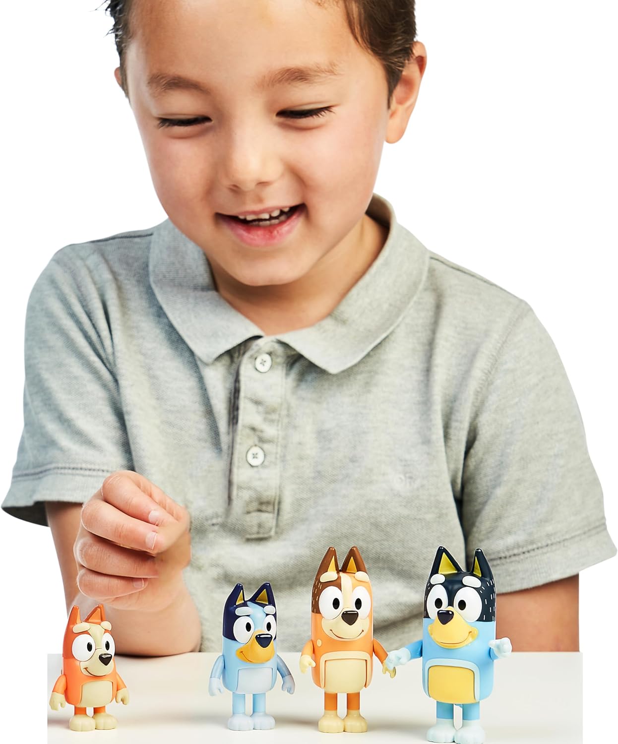HotBluey Family Figure Pack of 4, Robust Poseable Character Toys with Bingo, Chilli, and Bandit Figures, Toddler-Sized Animal Figurines for Kids Ages 3+ | Movable arms & legs, portable size for on-the-go play; toddler figurine toys for kids ages 3+, thoug