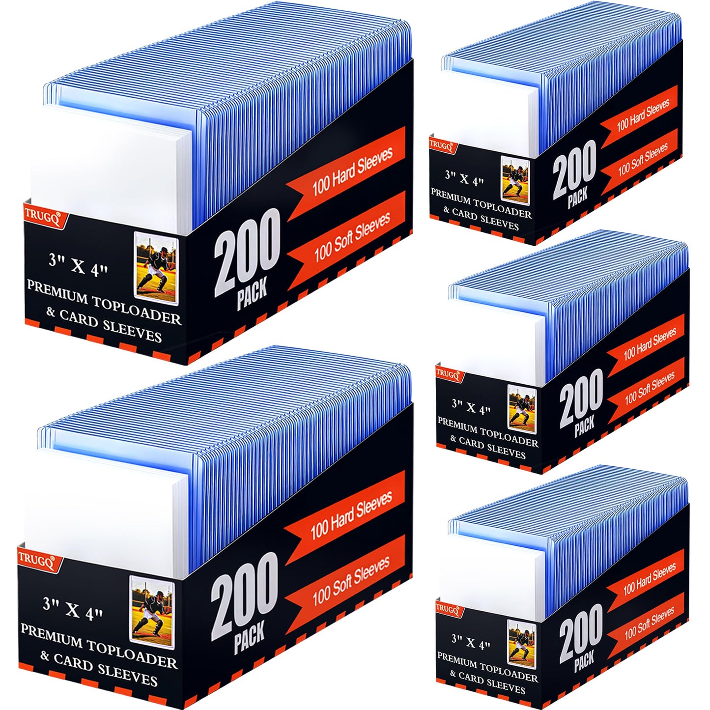 Hot200 Card Sleeves Toploads for Cards,3" x 4" Baseball Card Protectors,Premium Standard Size Trading Hard Plastic Card Holder for Sports Football Cards(100 Hard Protectors +100 Soft Sleeves)