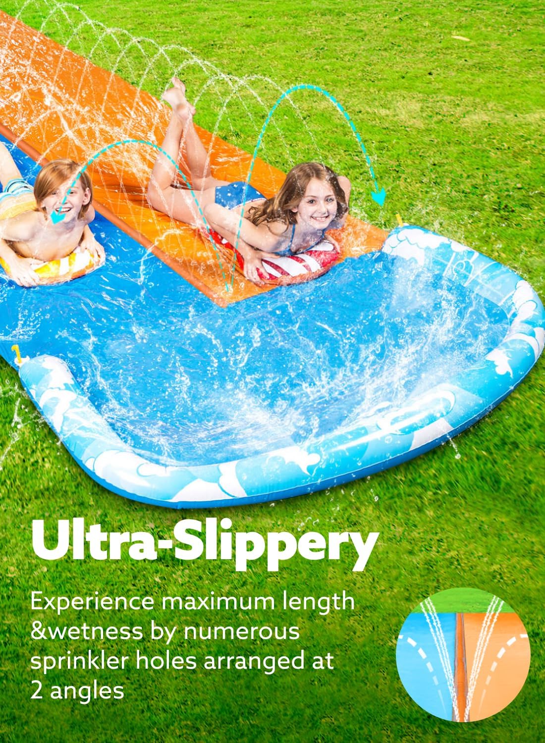 HotJOYIN 22.5ft Water Slides and 2 Bodyboards, Lawn Water Slide Summer Slip Waterslides Water Toy with Build in Sprinkler for Backyard Outdoor Water Fun for Kids
