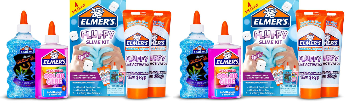 HotElmer’s Fluffy Slime Kit, Includes Translucent Color Glue, Glitter Glue, Fluffy Slime Activator, 4 Count - Perfect for Birthday Parties, Summer Fun, Creative Kids Activity