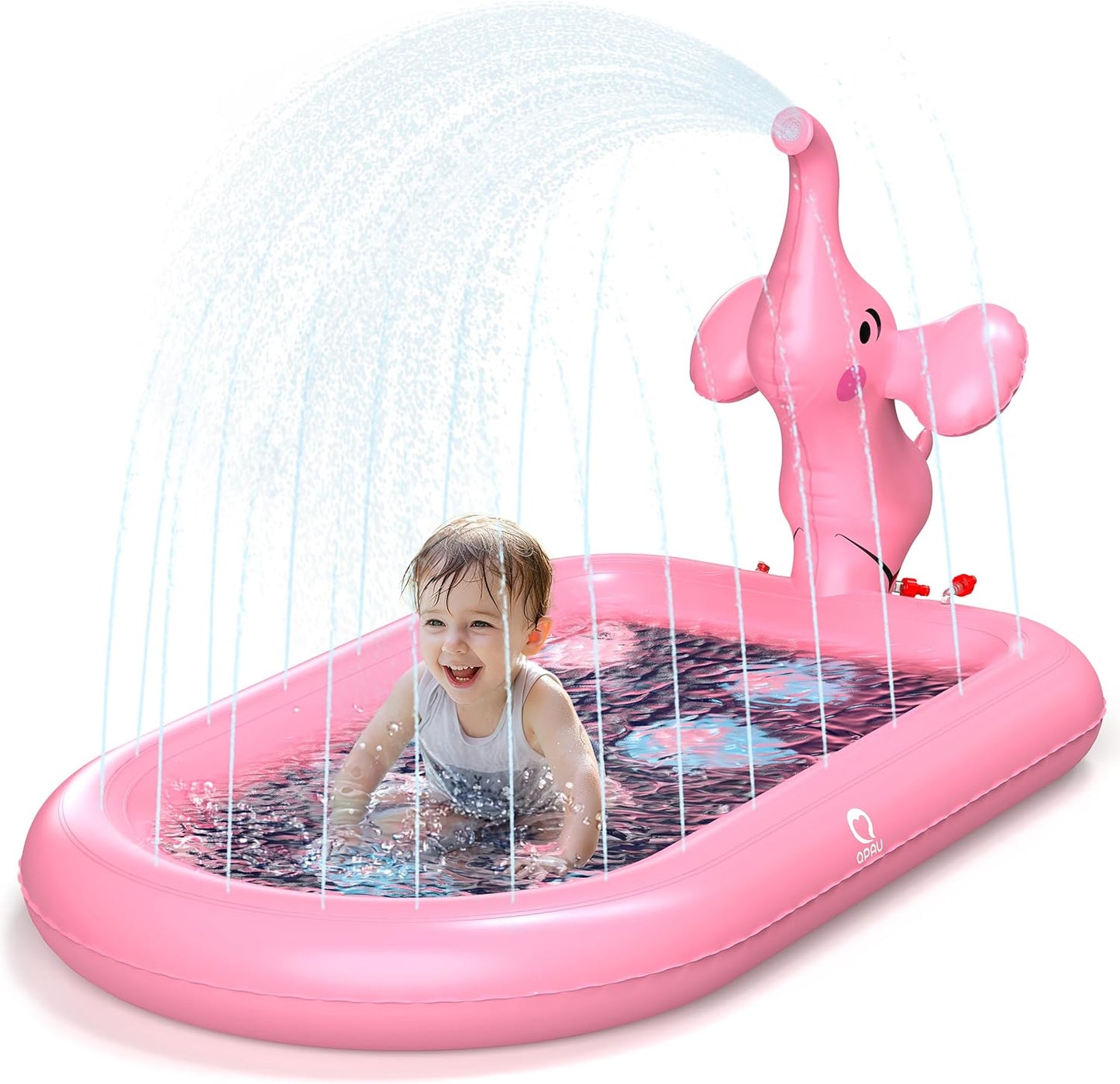 HotQPAU Splash Pads for Toddlers 1-3, Pink Elephant Toy Splash Pad for Kids, Outdoor Play Mat for Babies, Inflatable Sprinkler Pool for Birthday Girl Gifts 1 Year Old Girl