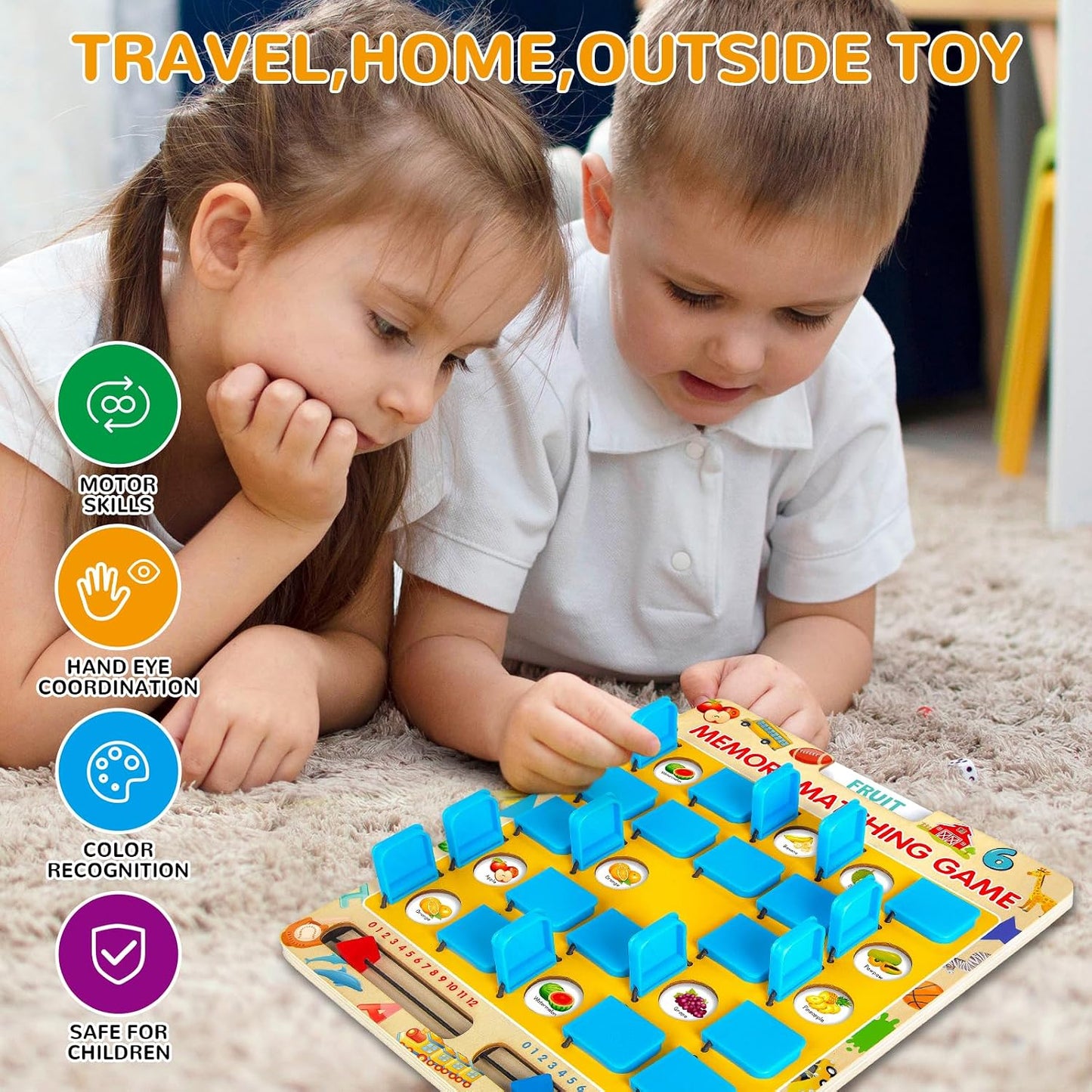 HotMatching Memory Game for Kids Age 3 4 5 6 7 8 Year Old, Travel Toy for Boys Girls, Wooden Board Game, Road Trip Essentials for Toddler, Airplane/ Car/ Camping Activity, Ideal Christmas, Birthday Gifts