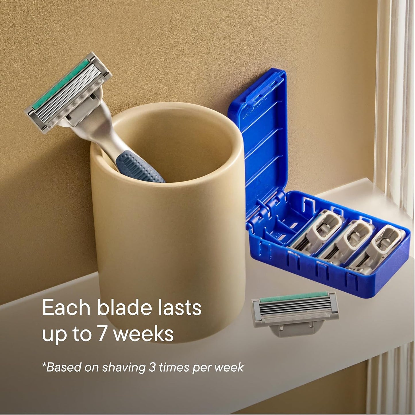 HotHarry's Plus Razor and Blade Value Pack, 1 Razor Handle (Tide), 9 Razor Blade Refill Cartridges- German Engineered- Up to 12 Months of Smooth Shaving