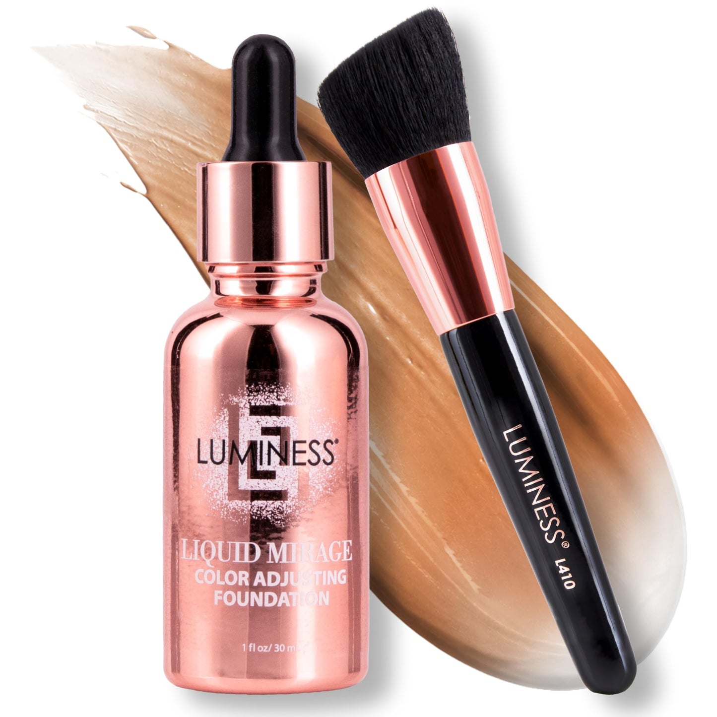 HotLUMINESS Liquid Mirage w/SPF 50 Color Adjusting Foundation Kit - Color Changing Foundation, SPF 50 Primer & Makeup Brush, Face Makeup for Mature Skin, 4in1 Liquid Foundation, Concealer & Moisturizer