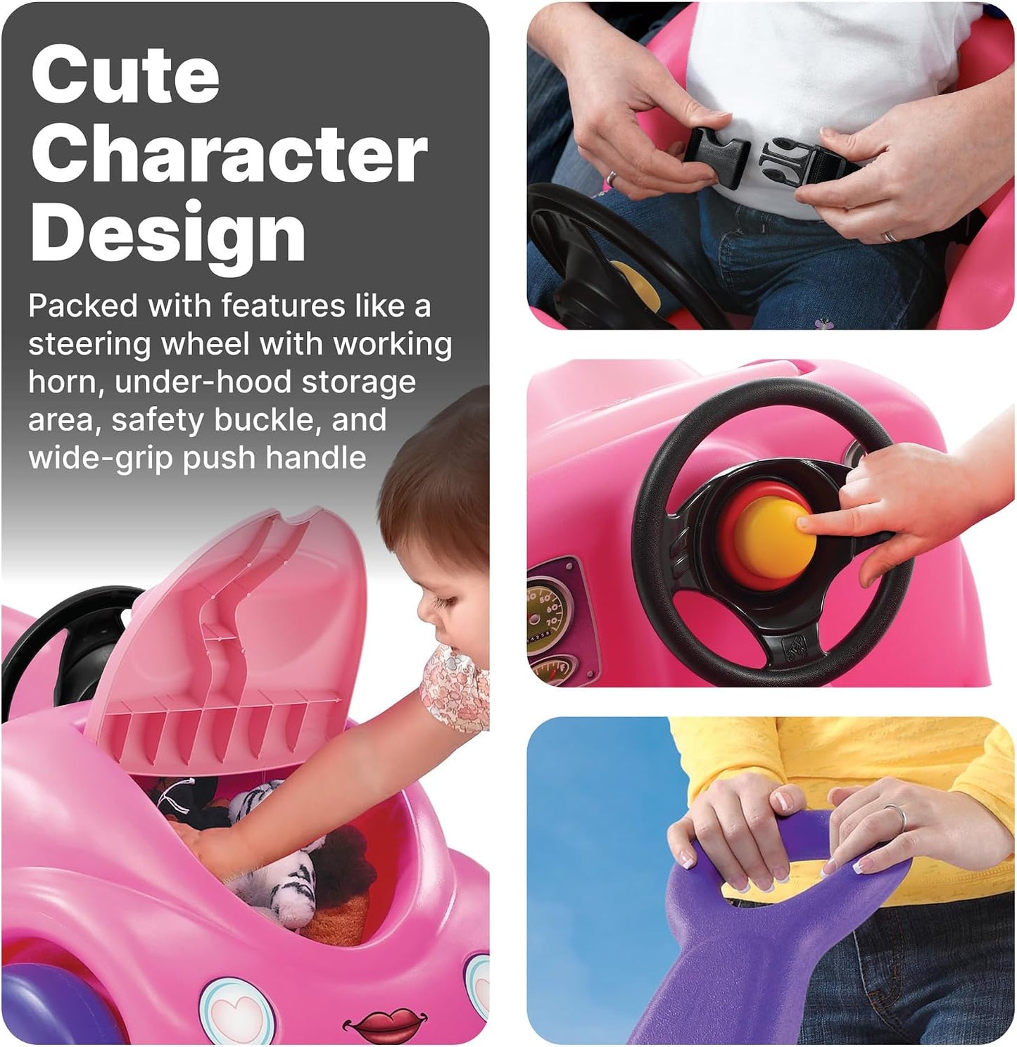 HotStep2 Push Around Buggy Kids Push Car, Ride On Toy, Stroller Substitute, Includes Seat Belt & Horn, Made of Durable Plastic, Max Weight 50 lbs., For Toddlers 1.5-4 Years Old, Pink