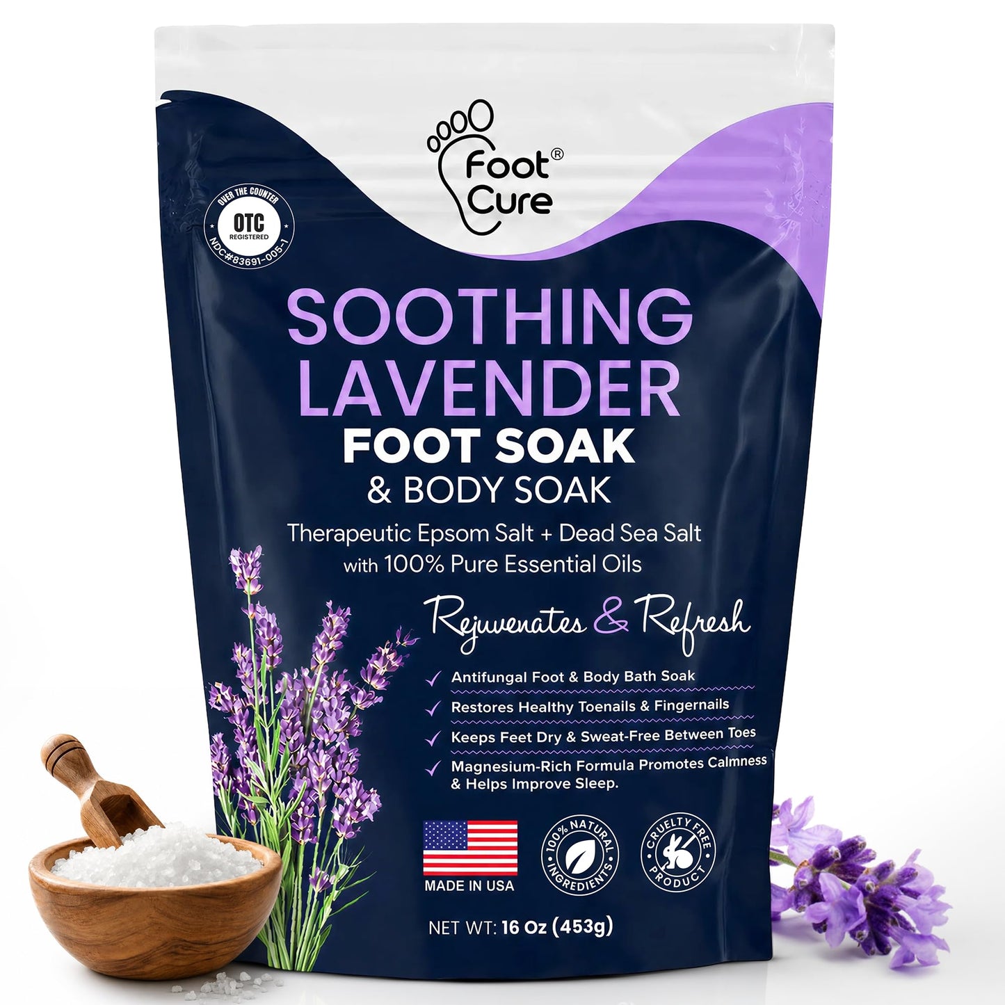 HotTea Tree Oil Foot Soak with Epsom Salt - For Toenail Repair, Athletes Foot, Softens Calluses, Soothes Sore & Tired Feet, Nail Discoloration, odor Scent, Spa Pedicure Care - Made in USA 16 oz