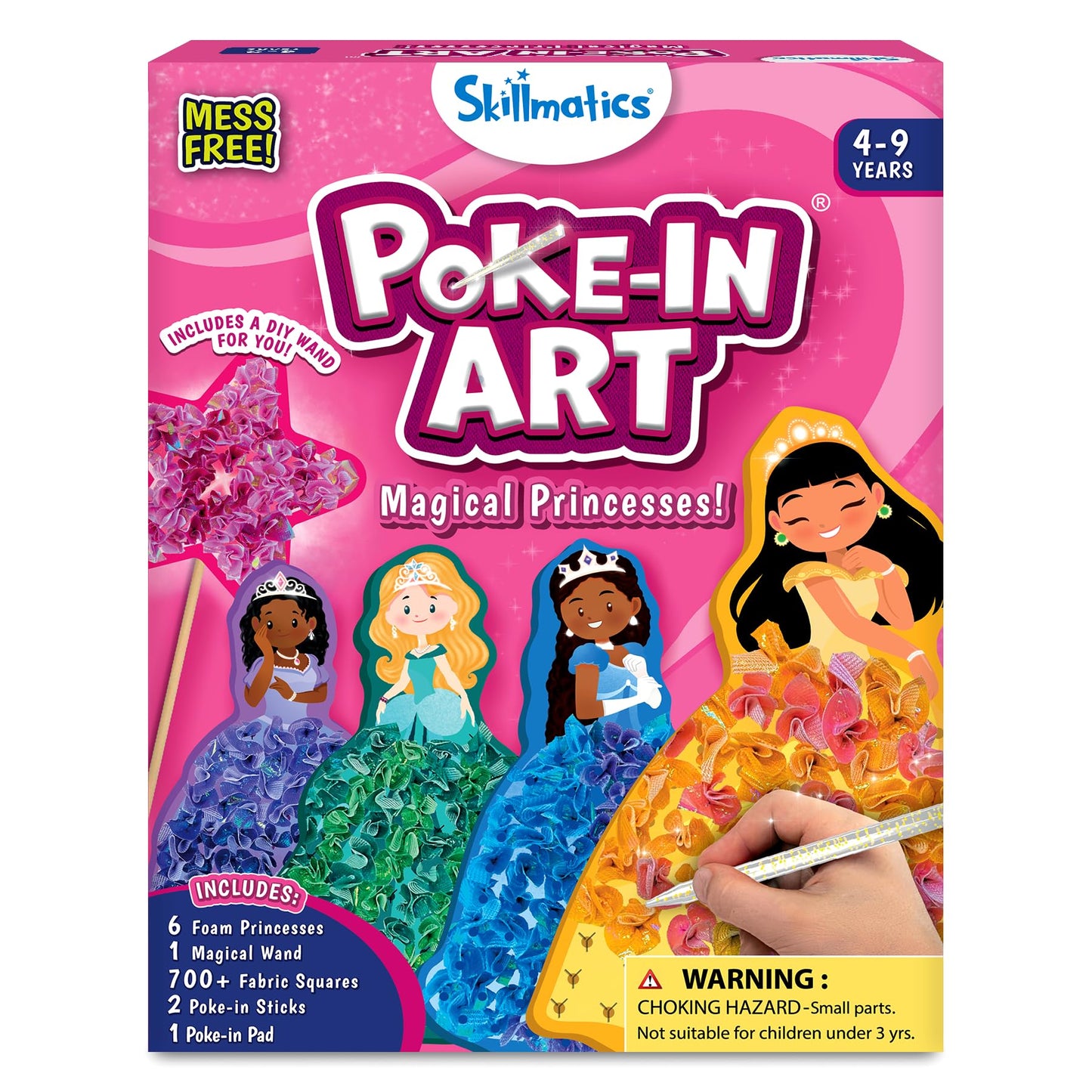 HotSkillmatics Poke-in Art – Disney Princesses, Mess-Free DIY Wood Craft Kit | Screen-Free Entertainment, Fun Colorful Creative Activity for Kids, Cinderella, Ariel, Gifts for Girls Ages 4, 5, 6, 7, 8, 9