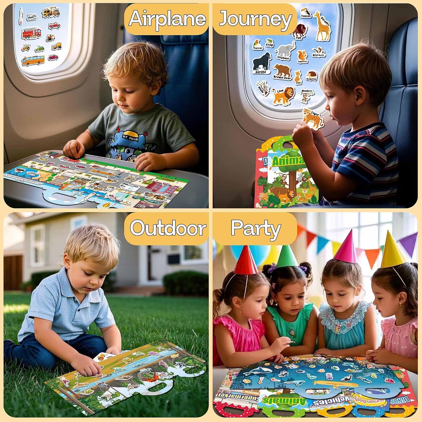 HotiGetooy 6 Sets Reusable Sticker Book for Toddlers 1-3, Jelly Sticker Books for Toddlers 2-4 Years, Toddler Travel Toys for Kids 2 3 4 Year Old Girls Boys