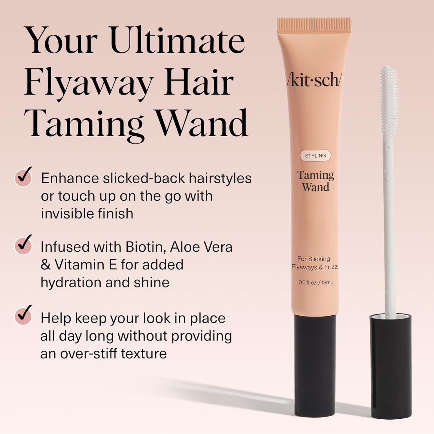 HotKitsch Hair Taming Wand - Fly Away Stick For Hair with Biotin, Aloe & Vitamin E | Clear Hair Mascara for Flyaways, Slick Back Style | Travel Size - 18mL