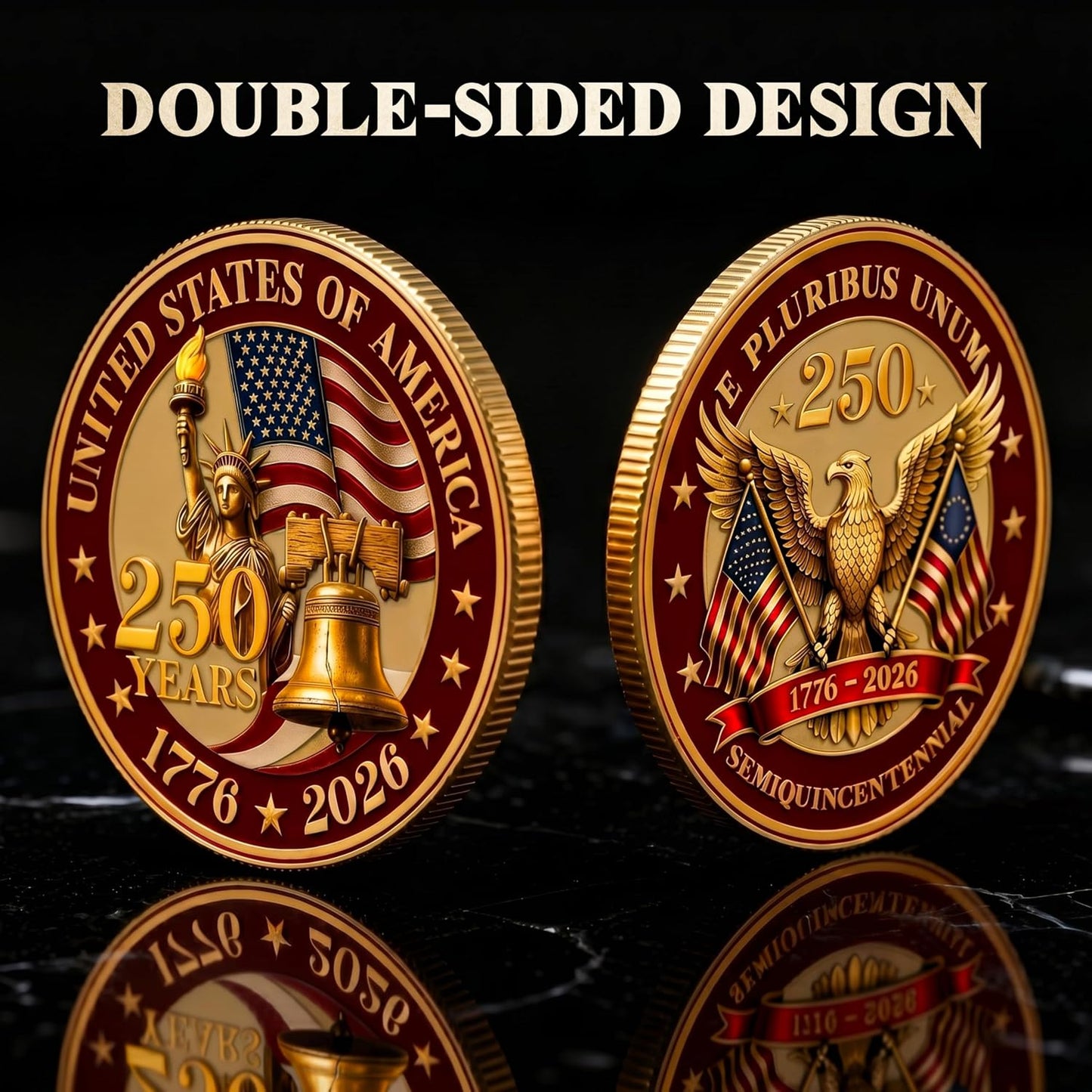 HotFLAGWIX 250 Anniversary Coin 1776-2026 - USA 250th Anniversary Merchandise Commemorative Coin - American Patriotic 4th of July Celebration Decorations Gifts for Men Veterans History Lover