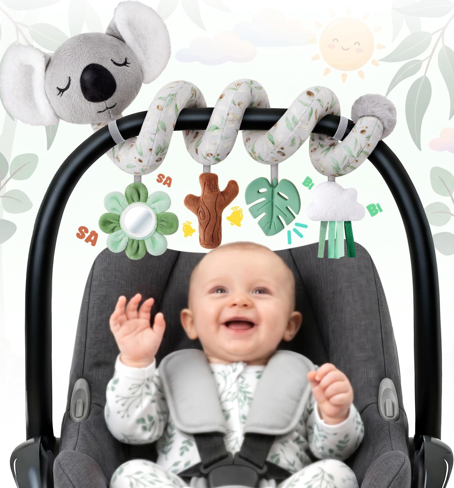 HotSpiral Car Seat Baby Toys 0-6 Months, Infant Carseat High Contrast Sensory Toys Hanging Stroller Accessories, Newborn Shower Gifts for Baby Boys Essentials Stuff, Cute Black and White Cow