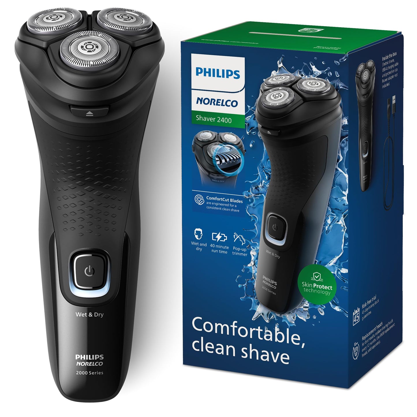 HotPhilips Norelco Shaver 2400 Series, Wet and Dry Electric Shaver, Pop-up Trimmer, P-Cap, Deep Black, Model X3001/90