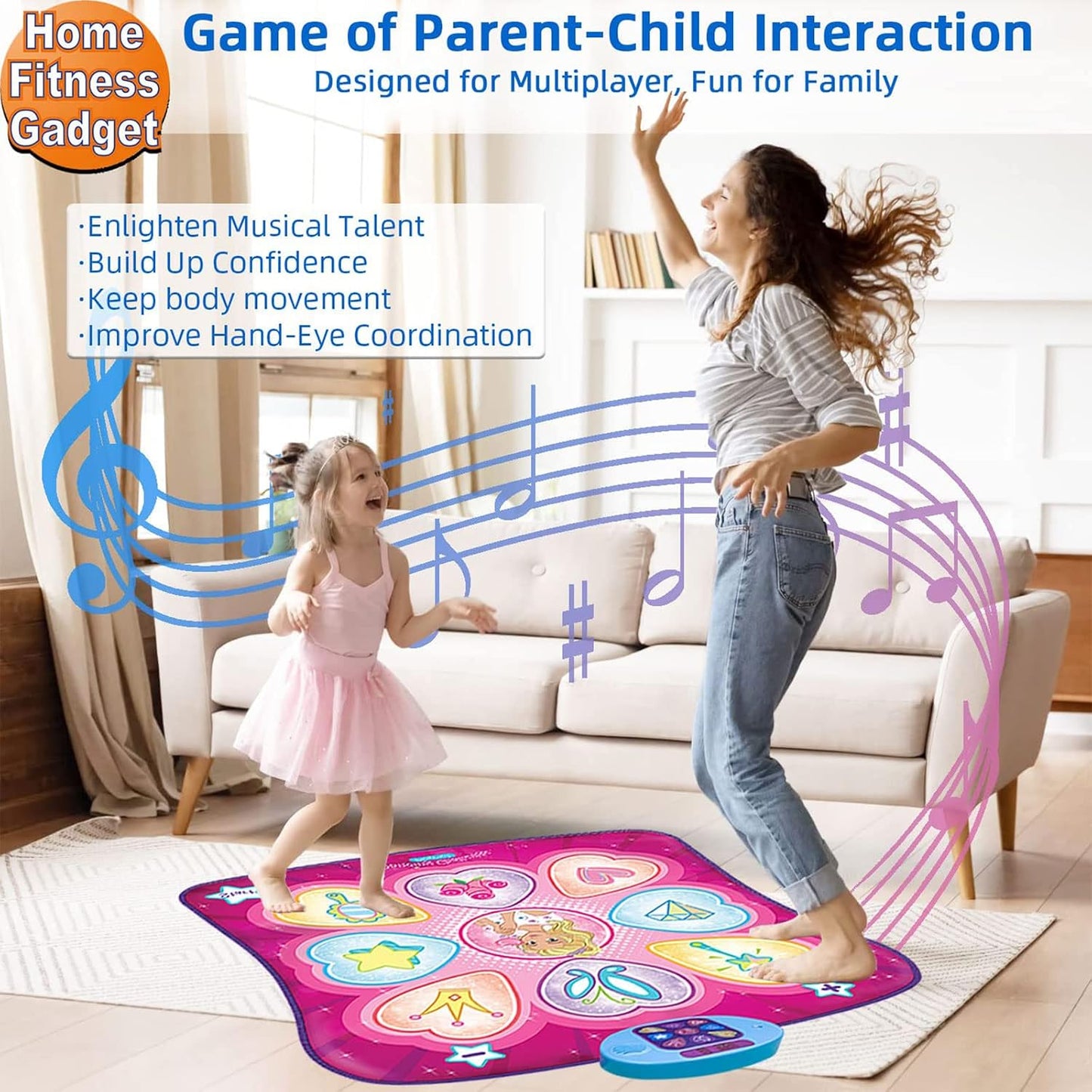 HotSUNLIN Dance Mat - Rhythm Step Play Mat - Dance Game Toy Pad with LED Lights, Gift for Kids Girls 3-8, Adjustable Volume, Built-in Music, 3 Challenge Levels