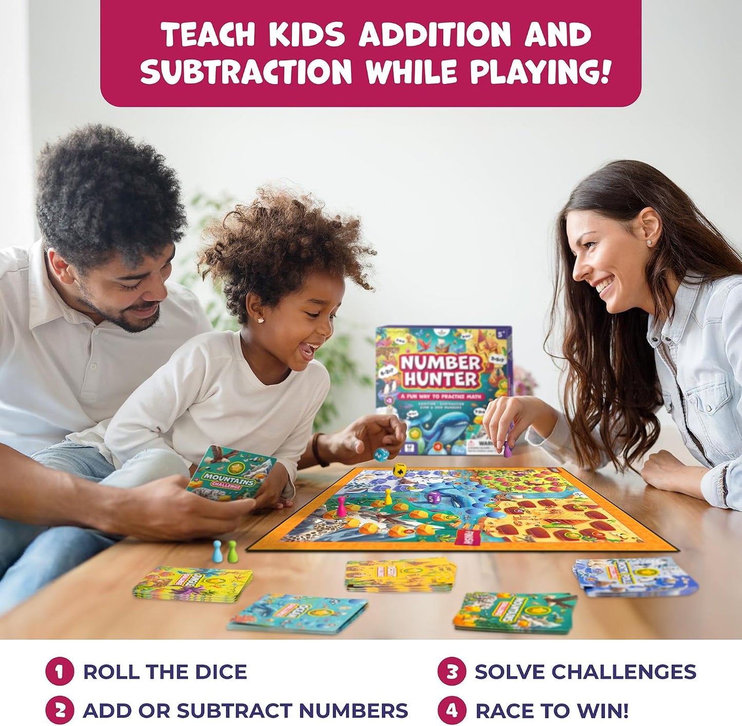 HotNumber Hunter Math Board Game for Kids 5-7, 1st Grade & Kindergarten Math Game