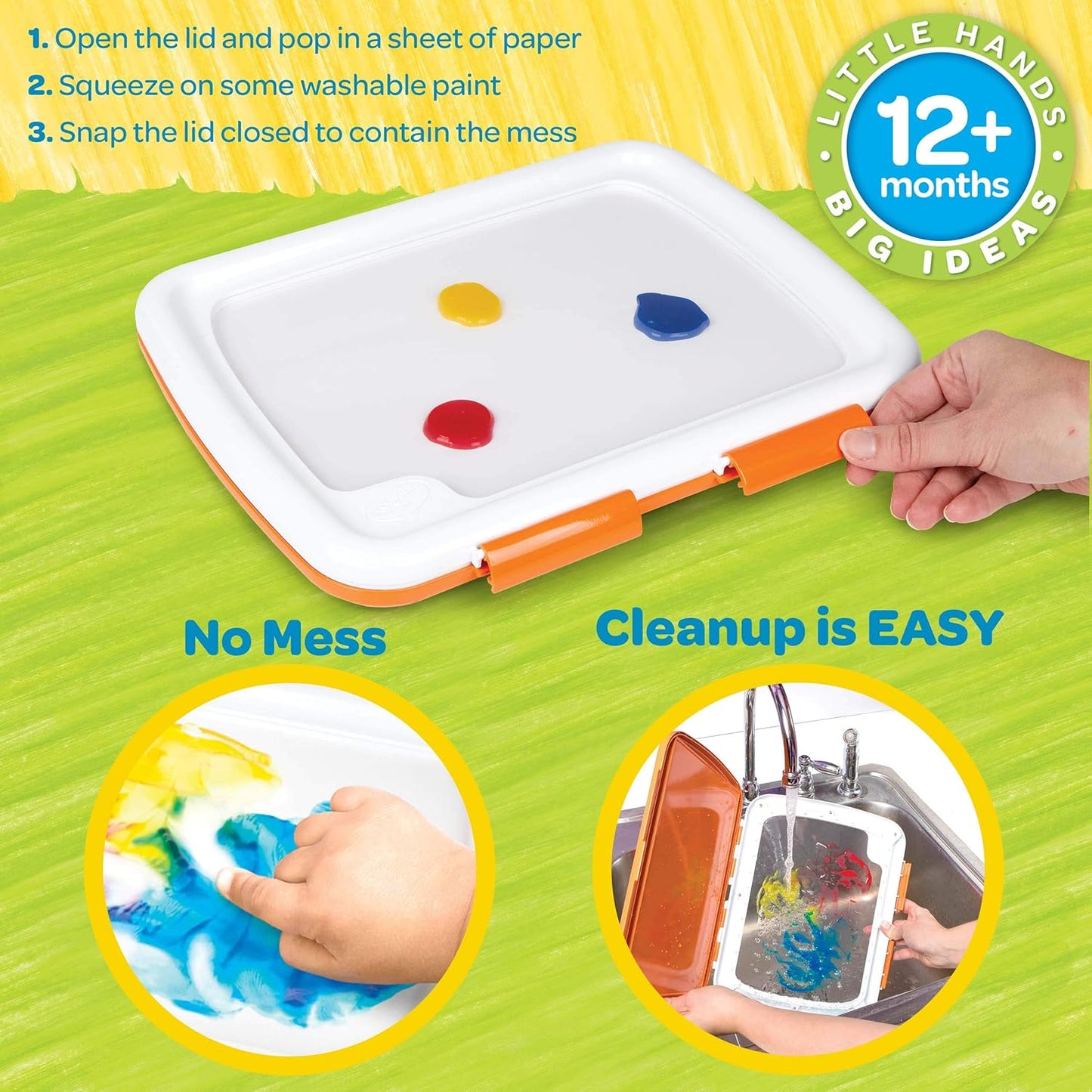 Hot Crayola Mess Free Finger Painting Station – Washable Finger Paint for Toddlers, Spring Arts & Crafts Set, Sensory Activity, Travel Toy, Ages 1+