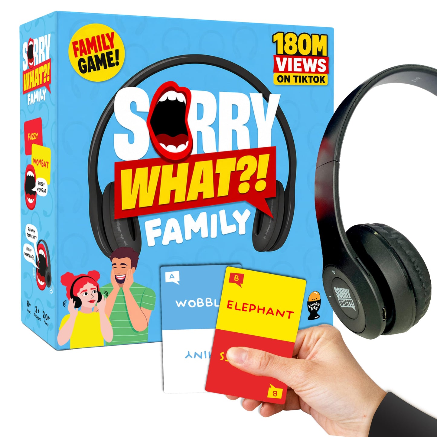 HotLucky Egg Sorry What - Award Winning Lip Reading Friends Party Game Based On The Headphone Challenge TikTok Trend - 2+ Players 40,000 Funny Word Phrase Combinations Card Game for Friends