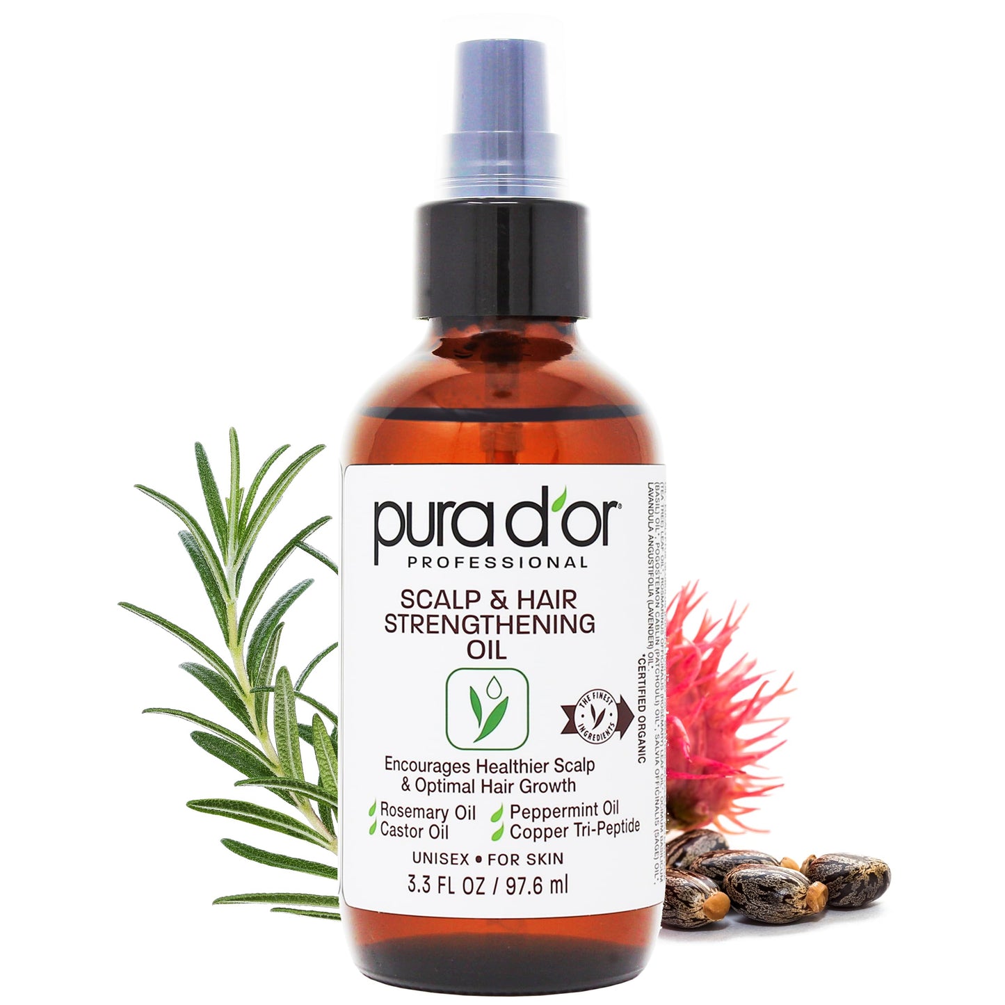 HotPURA D'OR ORGANIC Rosehip Seed Oil 100% Pure Cold Pressed USDA Certified For Hair, Skin, Scalp, Anti Aging Face & Body - Hexane Free Glass Bottle - 4 Oz - Hair Regrowth Tonic