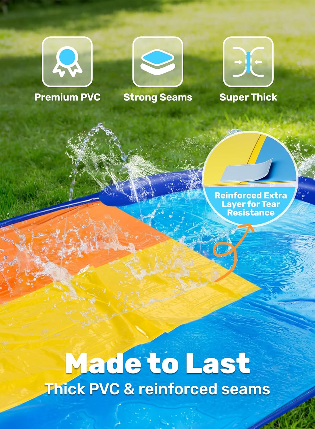 Hot Sloosh Triple Water Slide with 3 BodyBoards, 22.5FT Lawn Water Slip Splash Pad Slide Summer Toy with Build in Advanced Sprinkler for Kids Adults Backyard Summer Water Fun
