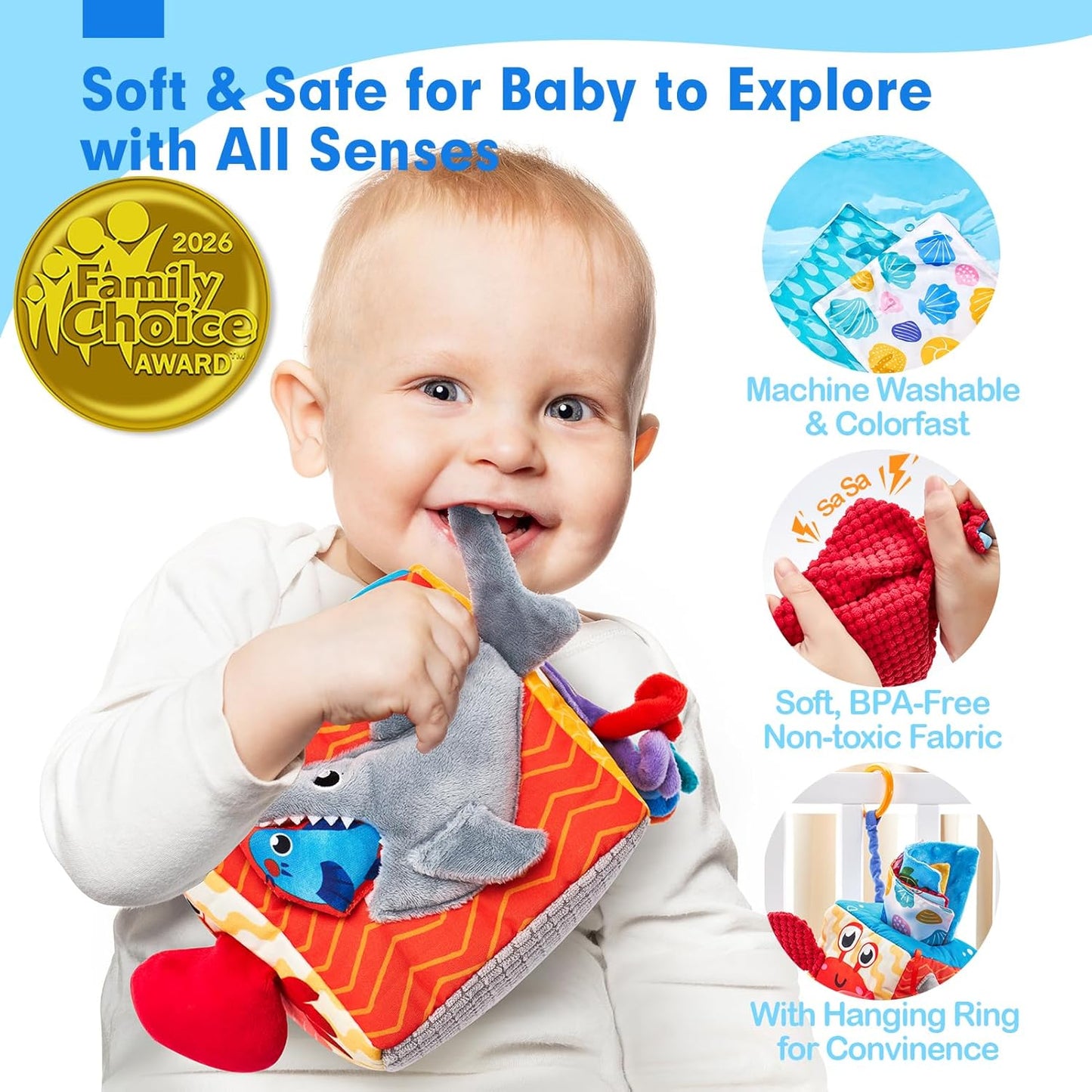 Hot hahaland Baby Tissue Box Toy 6-12 Months Montessori Toys 6 7 8 9 Month Old | Textured Tails, Crinkle Tissues, Squeaky, Mirror, Pull & Hang Ring, Play Silks Sensoy Scarves Soft Baby Gift Busy Travel Toys