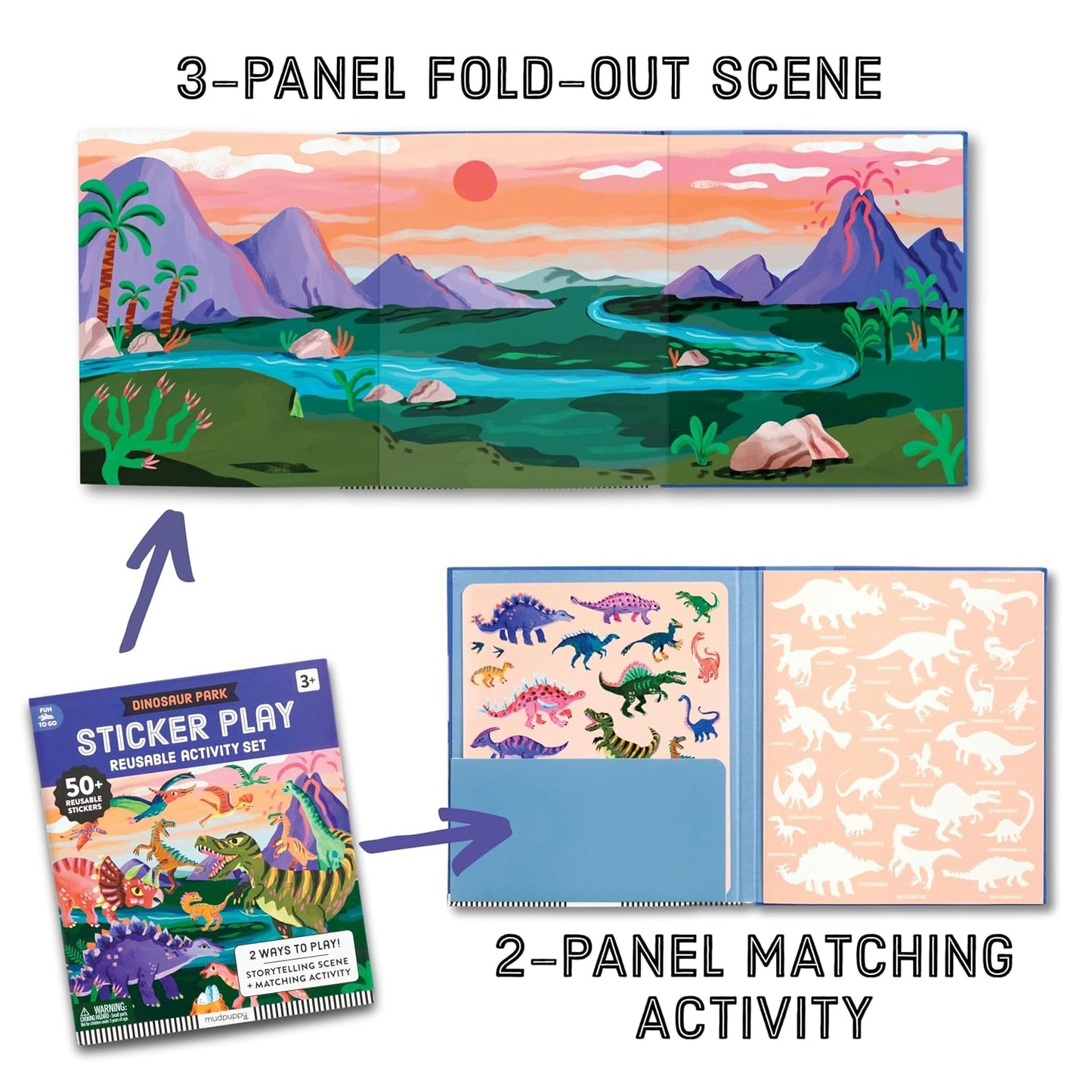 Hot Mudpuppy Dinosaur Park - Sticker Play Reusable Activity Kit Featuring Fun Illustrations of Dinosaurs for Children Ages 3 and Up