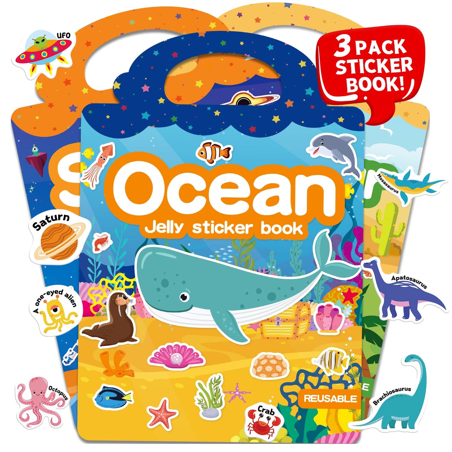 Hot6 Sets Reusable Sticker Book for Toddlers 3-6, Jelly Stickers Book for Kids, Travel Sticker Activity Toys for Childs 3 4 5 6 Years Girls & Boys Best Gifts