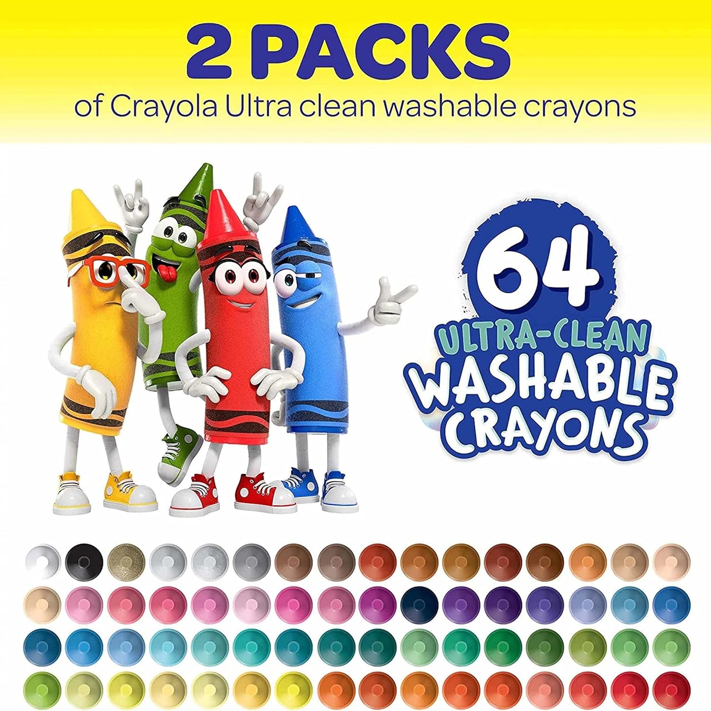Hot Crayola Washable Crayons for Kids - 64ct (2 Boxes), Classroom Must Haves, Teacher School Supplies Essentials, Bulk Crayons for Toddlers [Amazon Exclusive]