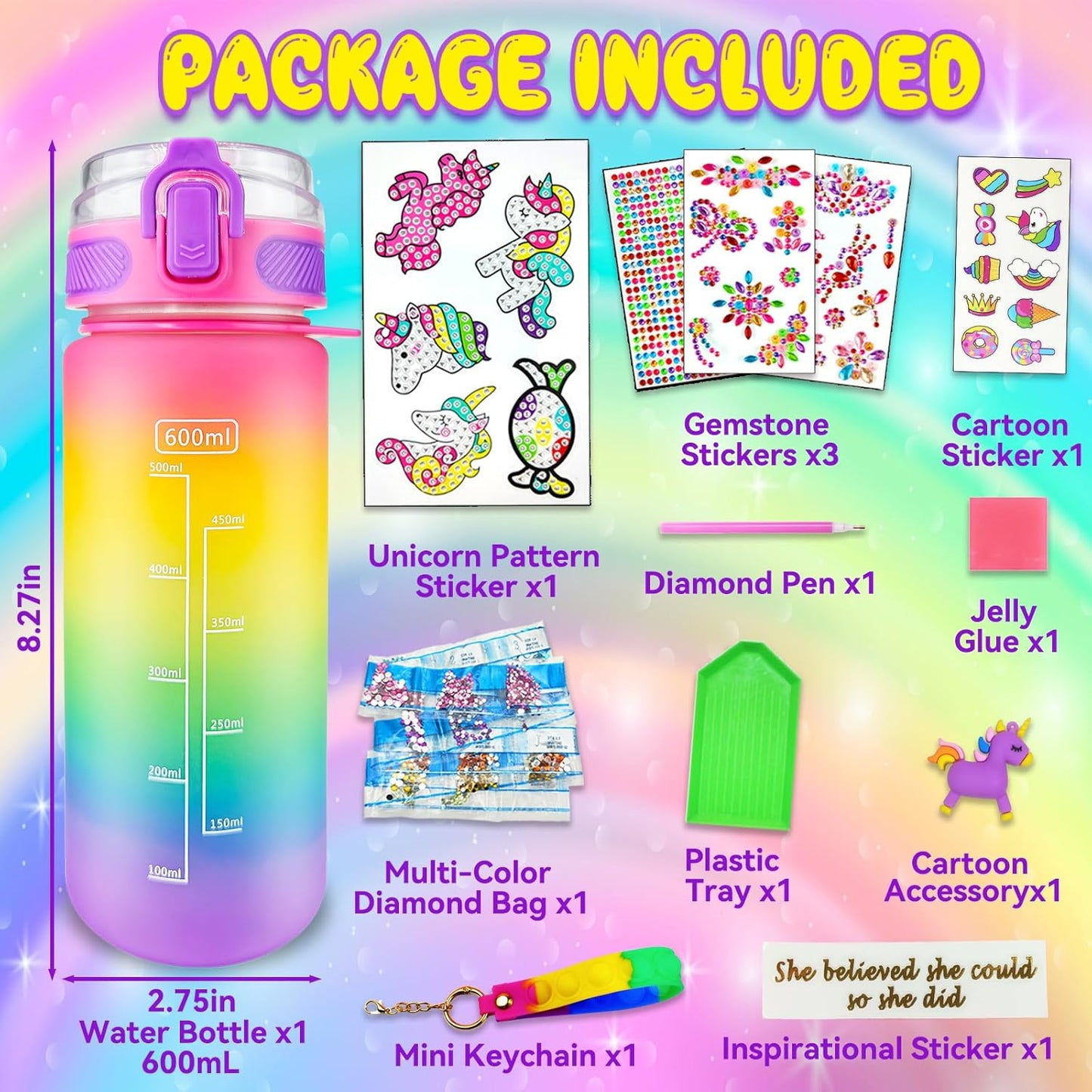 HotEDSPORTSHOUSE Decorate Your Own Water Bottle Kits for Girls Age 4-6-8-10,Unicorn Painting Crafts,Fun Arts and Crafts Gifts Toys for Girls Birthday Christmas(Unicorn)