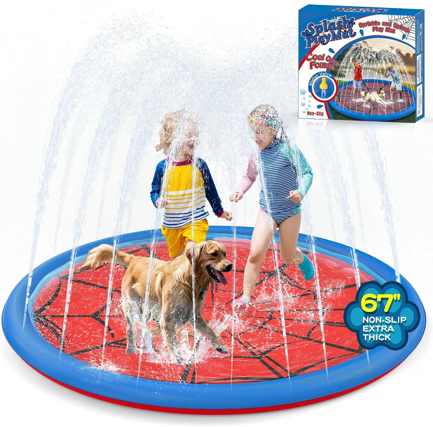 Hot Non Slip Splash Pad for Kids and Dogs 67'' Extra Large Splash Pad | Outdoor Sprinkler for Kids, Dog Water Summer Toys Outdoor Toys for Toddlers 3-5 Ages 4-12