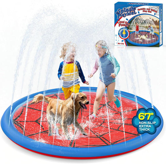 Hot Non Slip Splash Pad for Kids and Dogs 67'' Extra Large Splash Pad | Outdoor Sprinkler for Kids, Dog Water Summer Toys Outdoor Toys for Toddlers 3-5 Ages 4-12