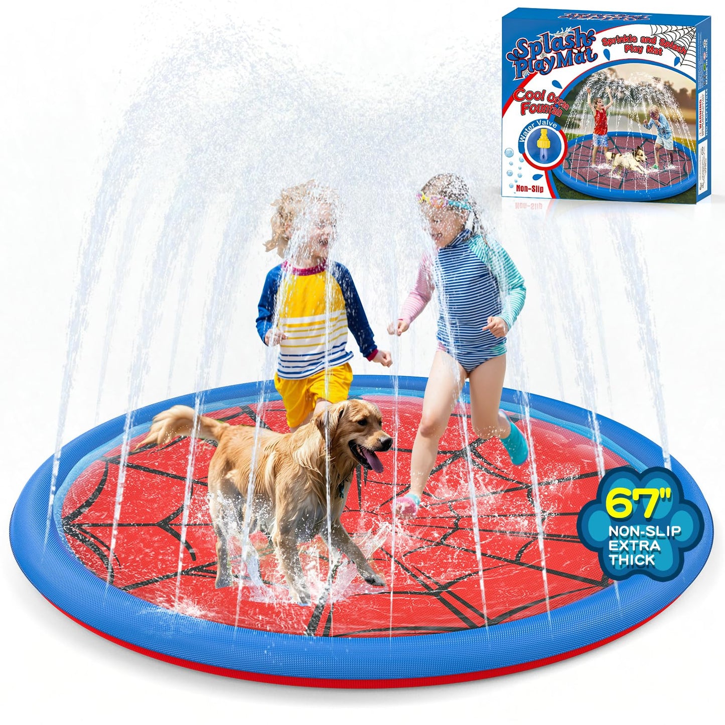 Hot Non Slip Splash Pad for Kids and Dogs 67'' Extra Large Splash Pad | Outdoor Sprinkler for Kids, Dog Water Summer Toys Outdoor Toys for Toddlers 3-5 Ages 4-12